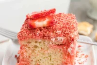 Strawberry Crunch Poke Cake