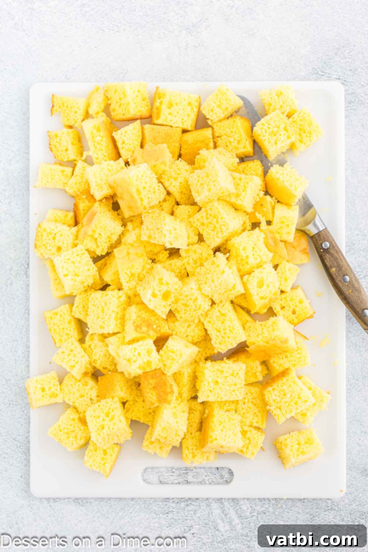 Zesty Lemon Layers 5 Cooled cake cut into bite-sized cubes.