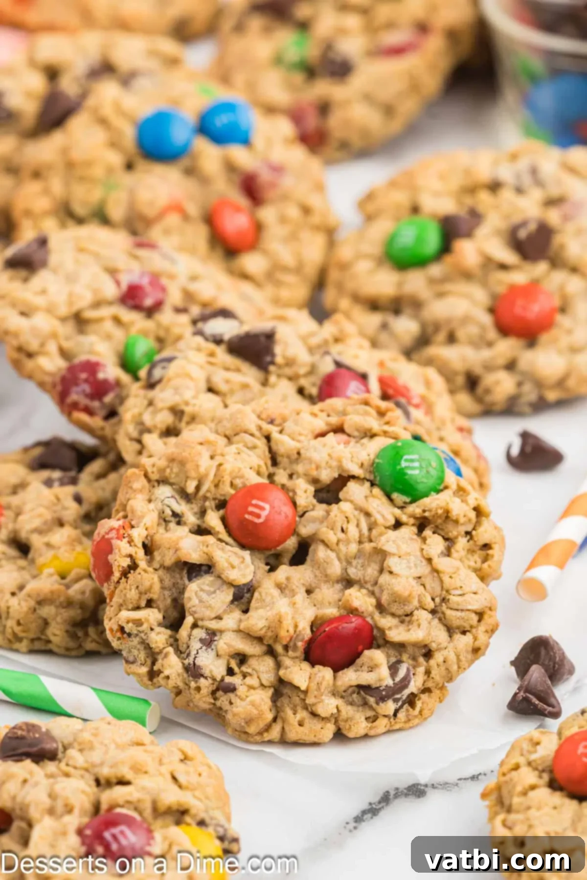Ultimate Gluten-Free Monster Cookies 10 Freshly baked Gluten-Free Monster Cookies, warm and ready to be enjoyed, showcasing melted chocolate.
