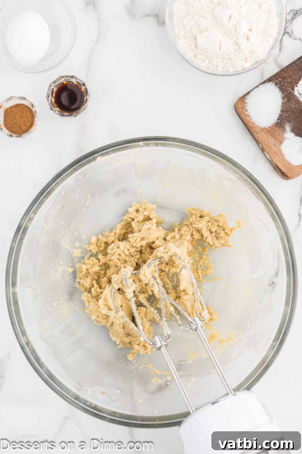 Cinnamon Streusel Cookies 5 Butter and both types of sugar combined in a bowl.