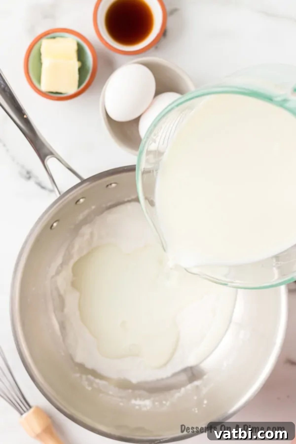 Creamy Homemade Vanilla Pudding 5 Milk added to mixture.