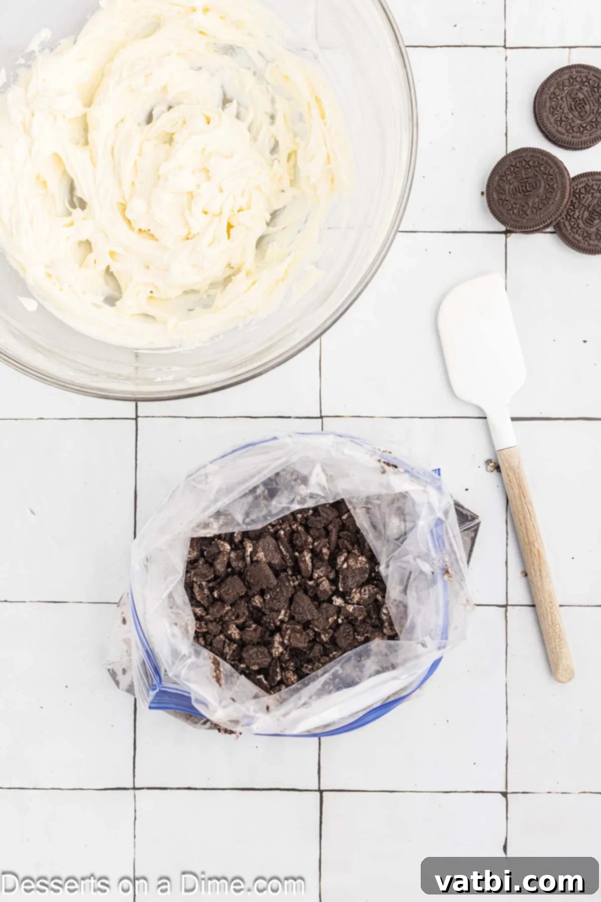 Oreo cookies inside a resealable bag, crushed into large pieces.