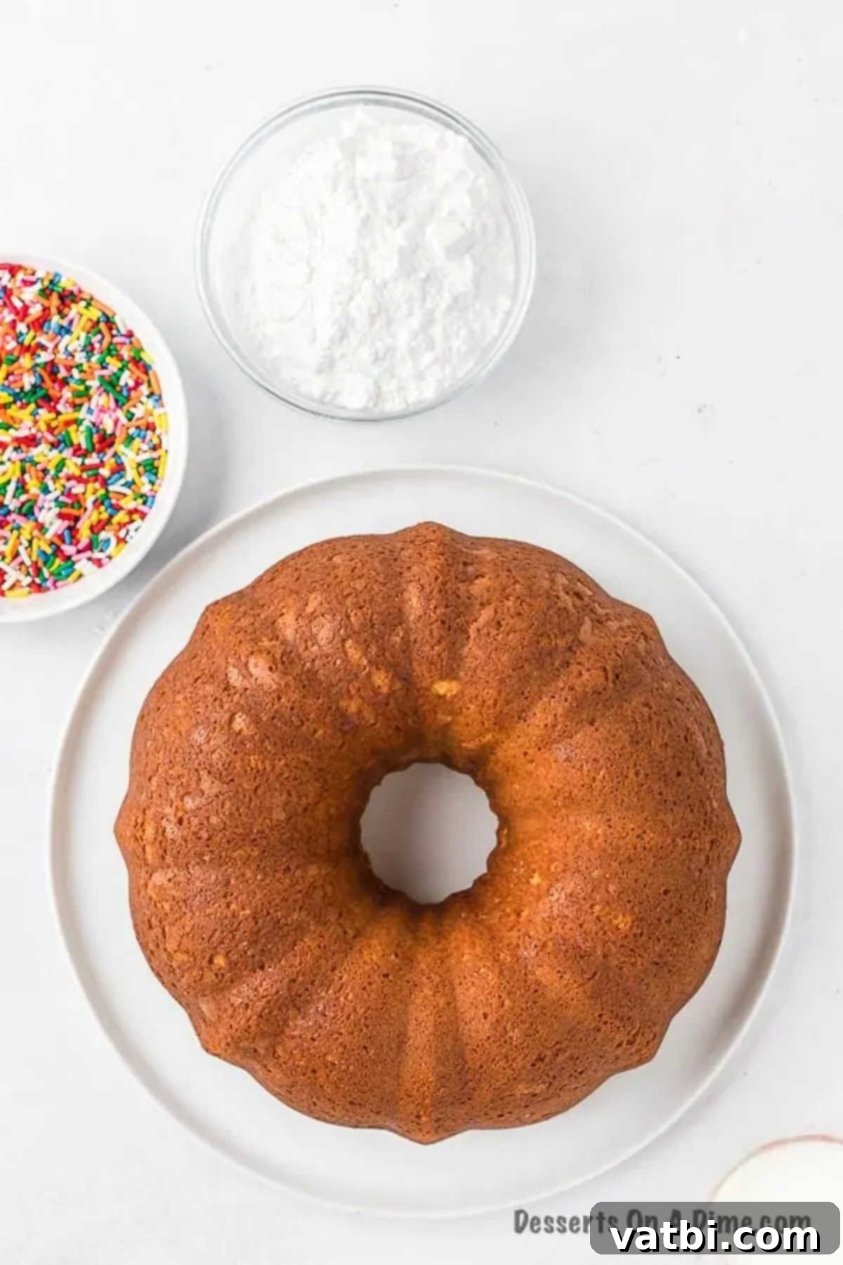 Decadent Melted Ice Cream Cake 6 Freshly baked bundt cake cooling on a wire rack.
