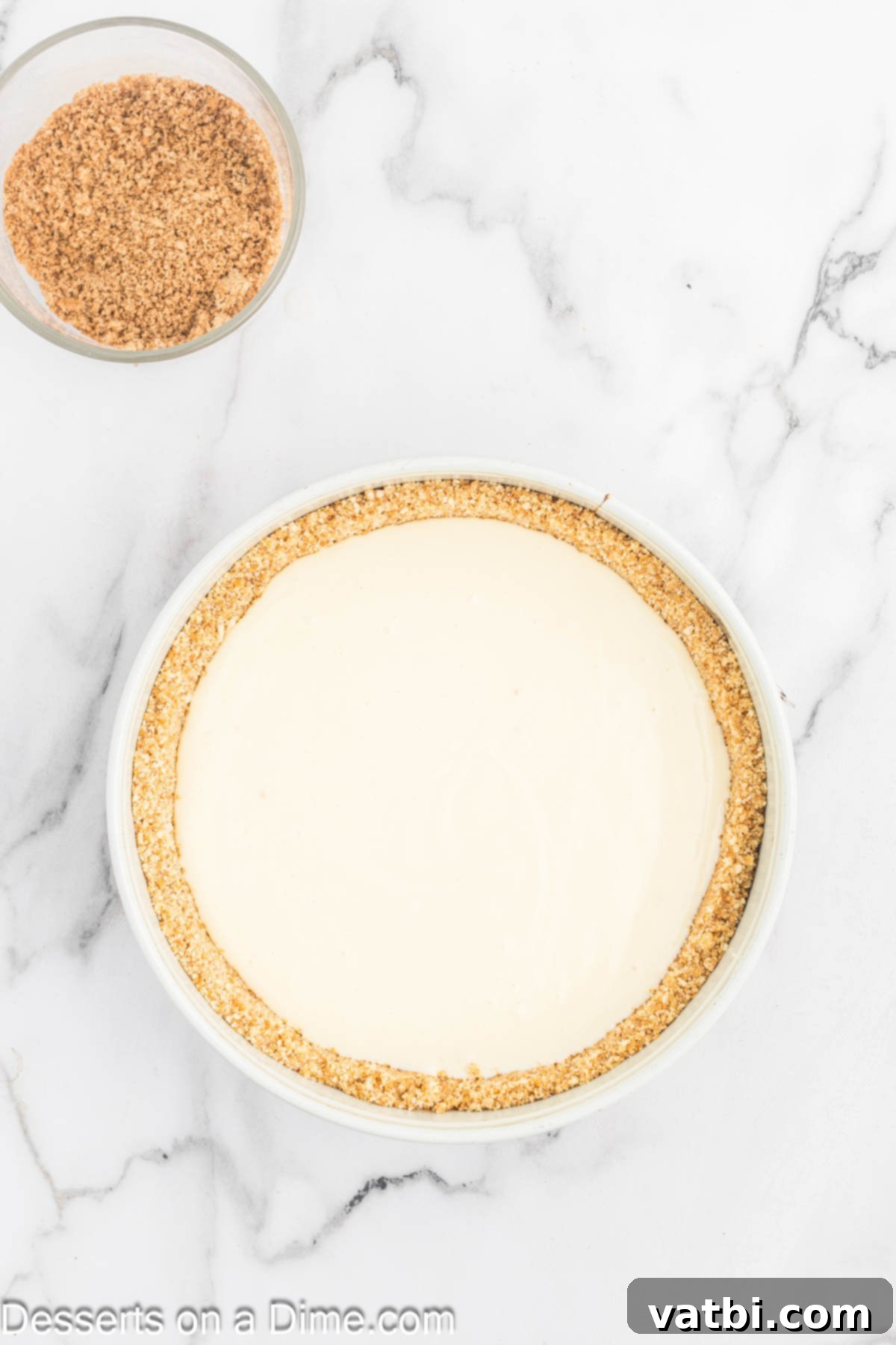 Honey Cinnamon Swirl Cheesecake 7 Half of the smooth cream cheese mixture poured evenly over the prepared cookie crust in a springform pan.