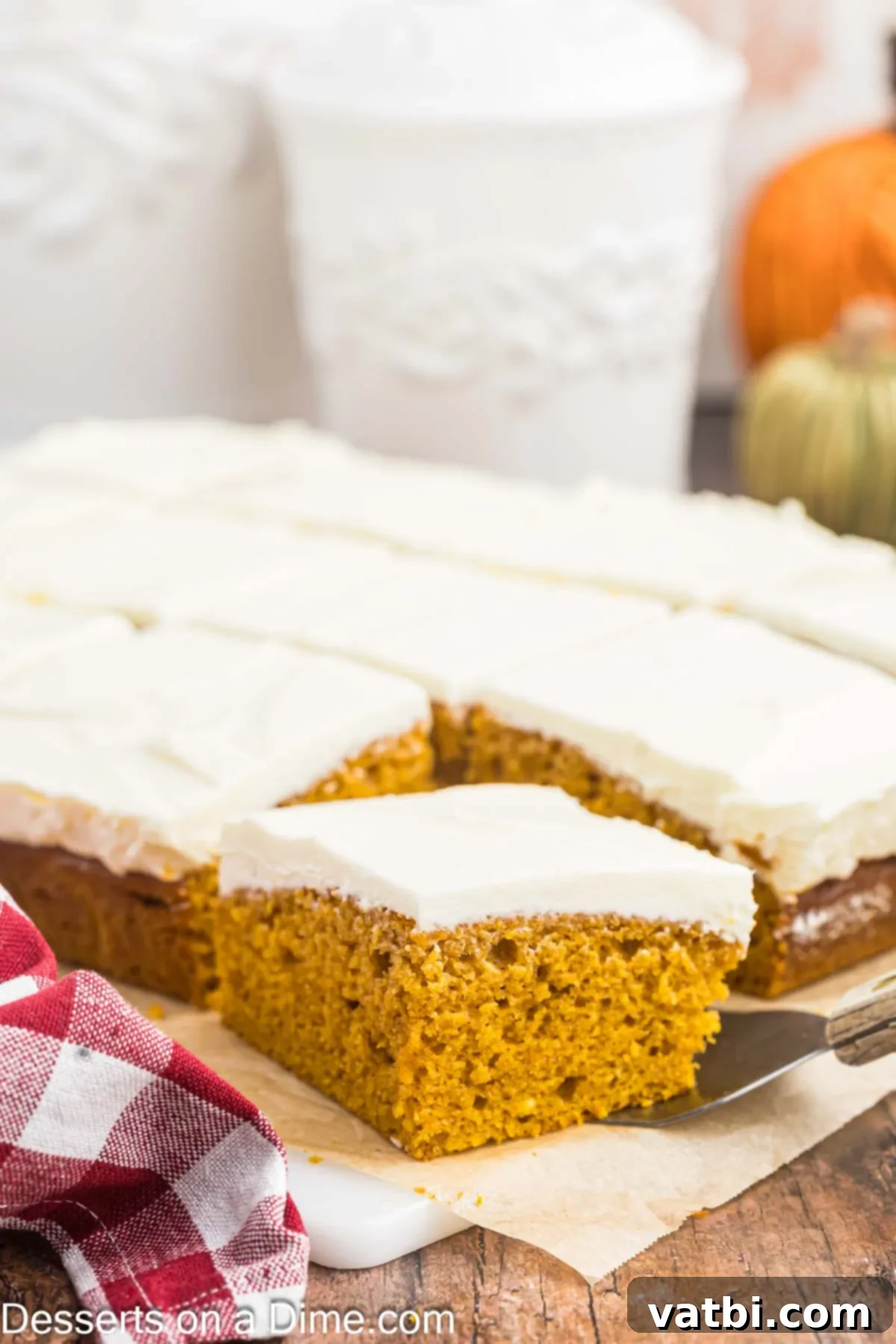 Paula Deen's Signature Pumpkin Bars 13 Paula Deen Pumpkin Bars cut into squares.
