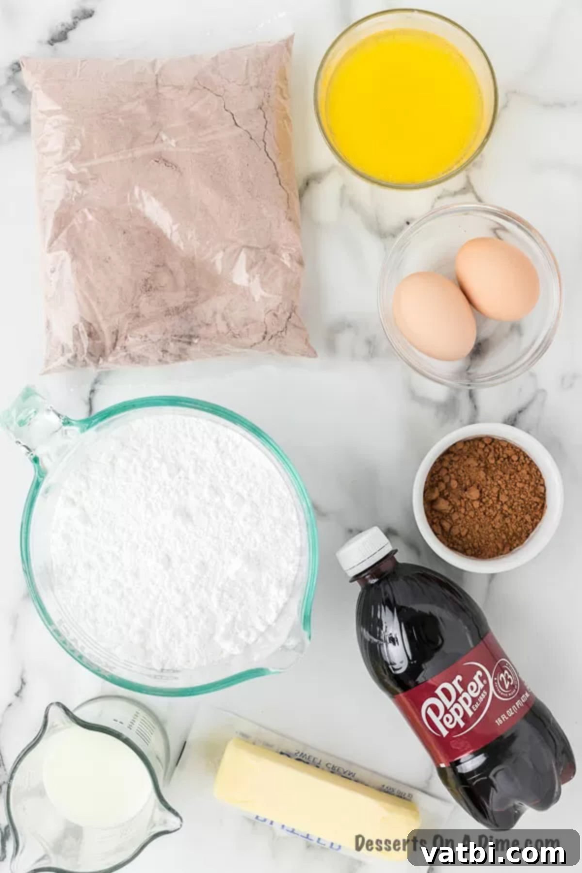 Dark Dr Pepper Decadence 3 photo of ingredients- cake mix, butter, eggs, cocoa, dr pepper