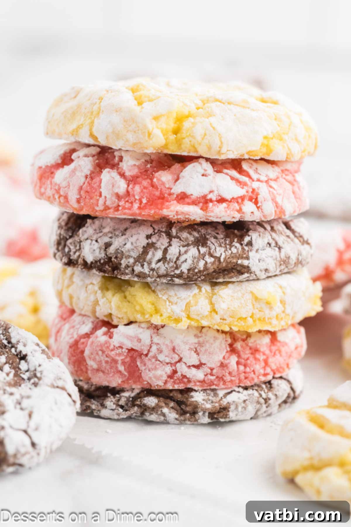 Fluffy Cool Whip Cookies 8 A delectable stack of soft and fluffy Cool Whip Cake Mix Cookies, perfectly crinkled and dusted with powdered sugar.