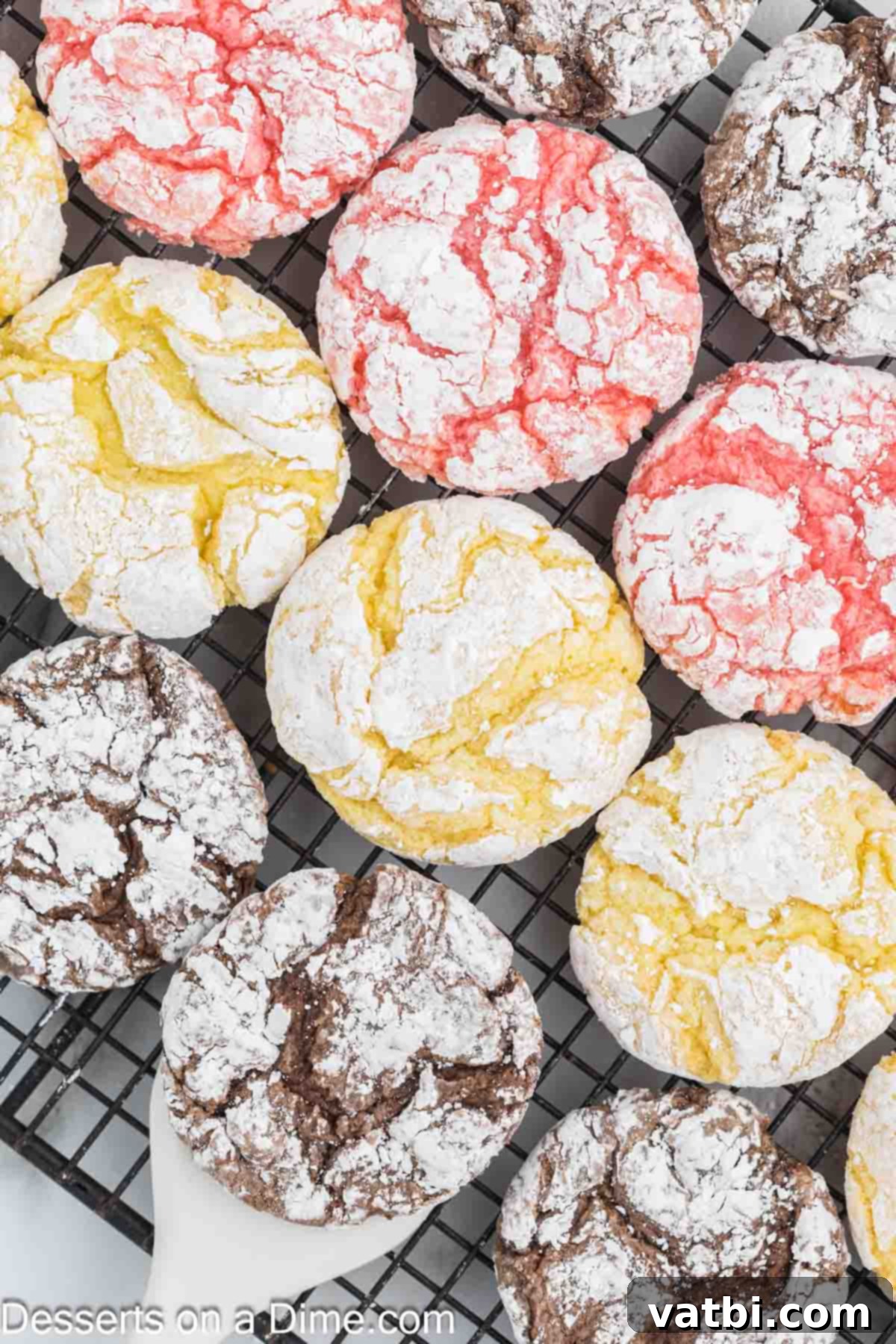 Fluffy Cool Whip Cookies 9 A batch of freshly baked Cool Whip Cake Mix Cookies cooling on a wire rack, showcasing their perfect crinkles and readiness for enjoyment.