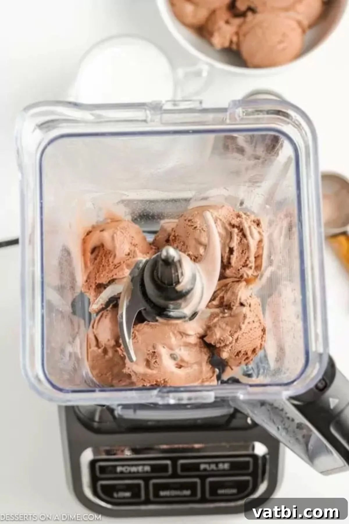 Decadent Chocolate Milkshake 4 Chocolate ice cream in blender.
