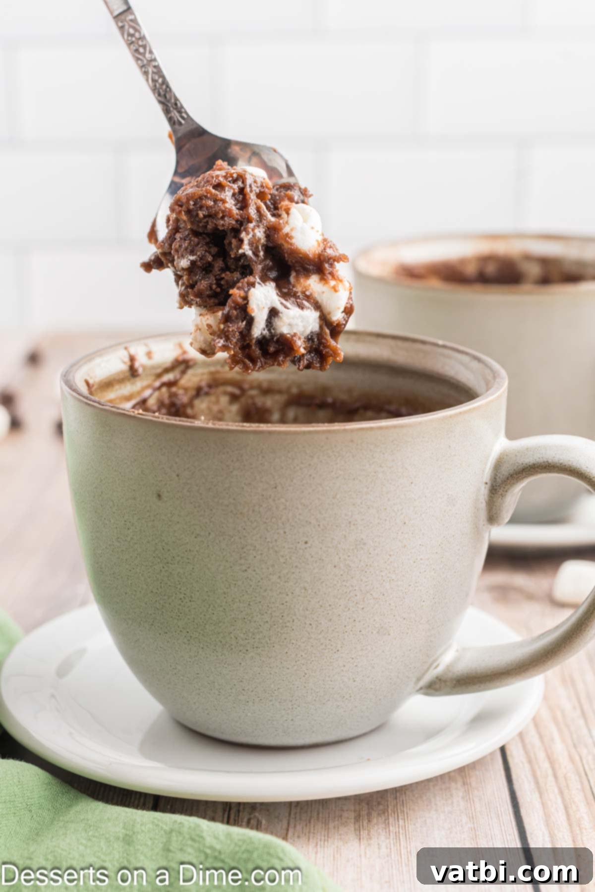 Decadent Hot Chocolate Mug Cake 7 Hot Chocolate Mug Cake with a spoon.