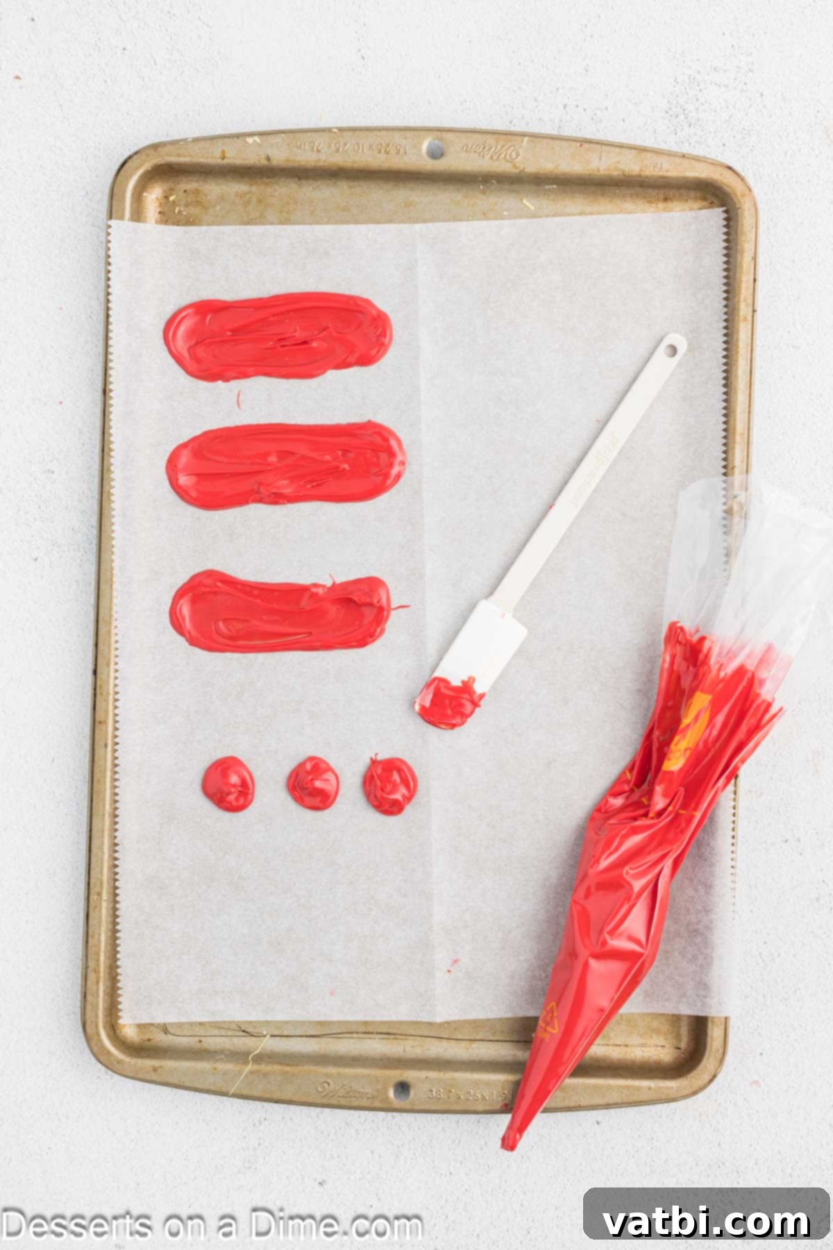 Melted candy coating disks in red, yellow, and orange, piped onto wax paper in feather shapes.