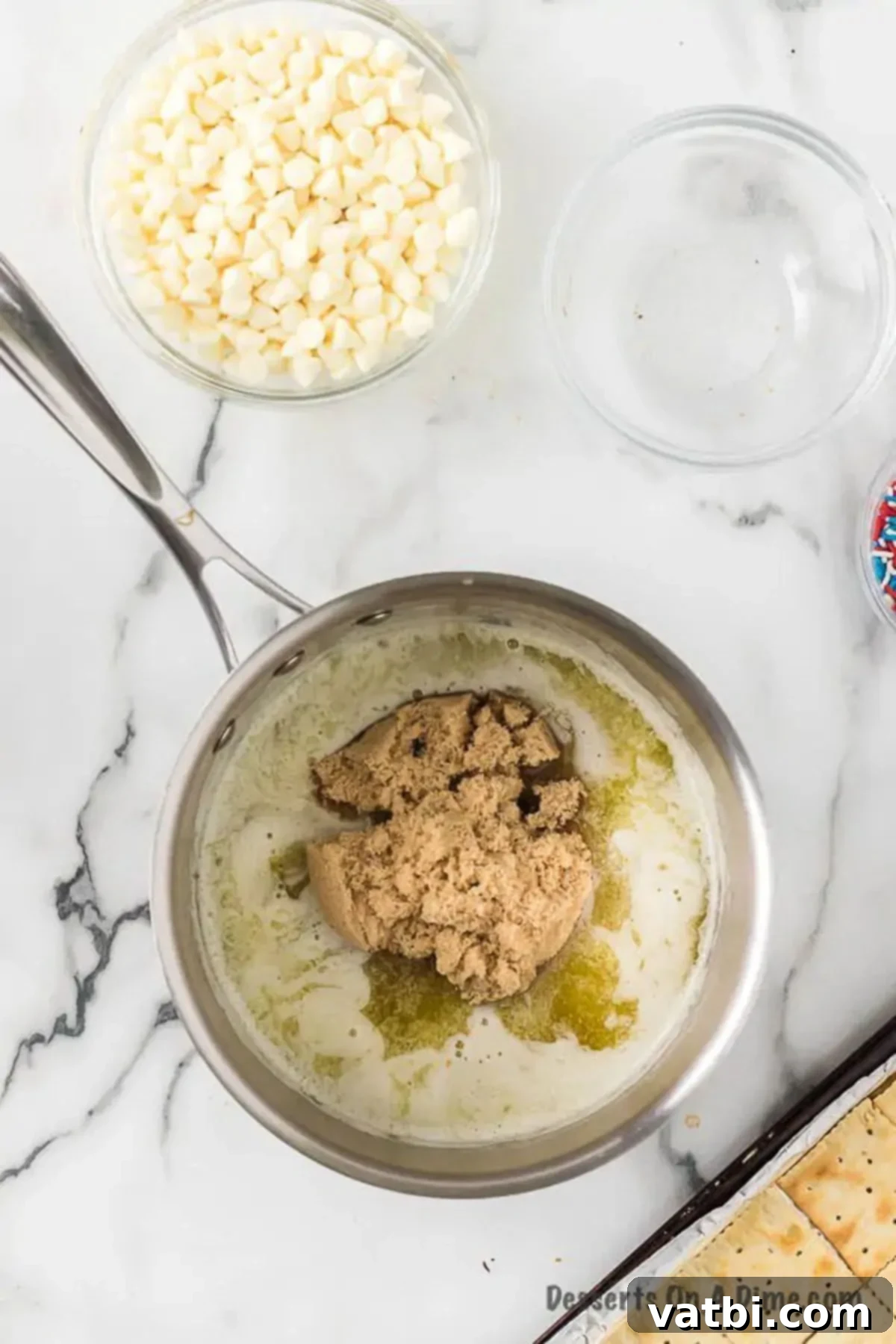 Brown sugar and butter mixture in a sauce pan.