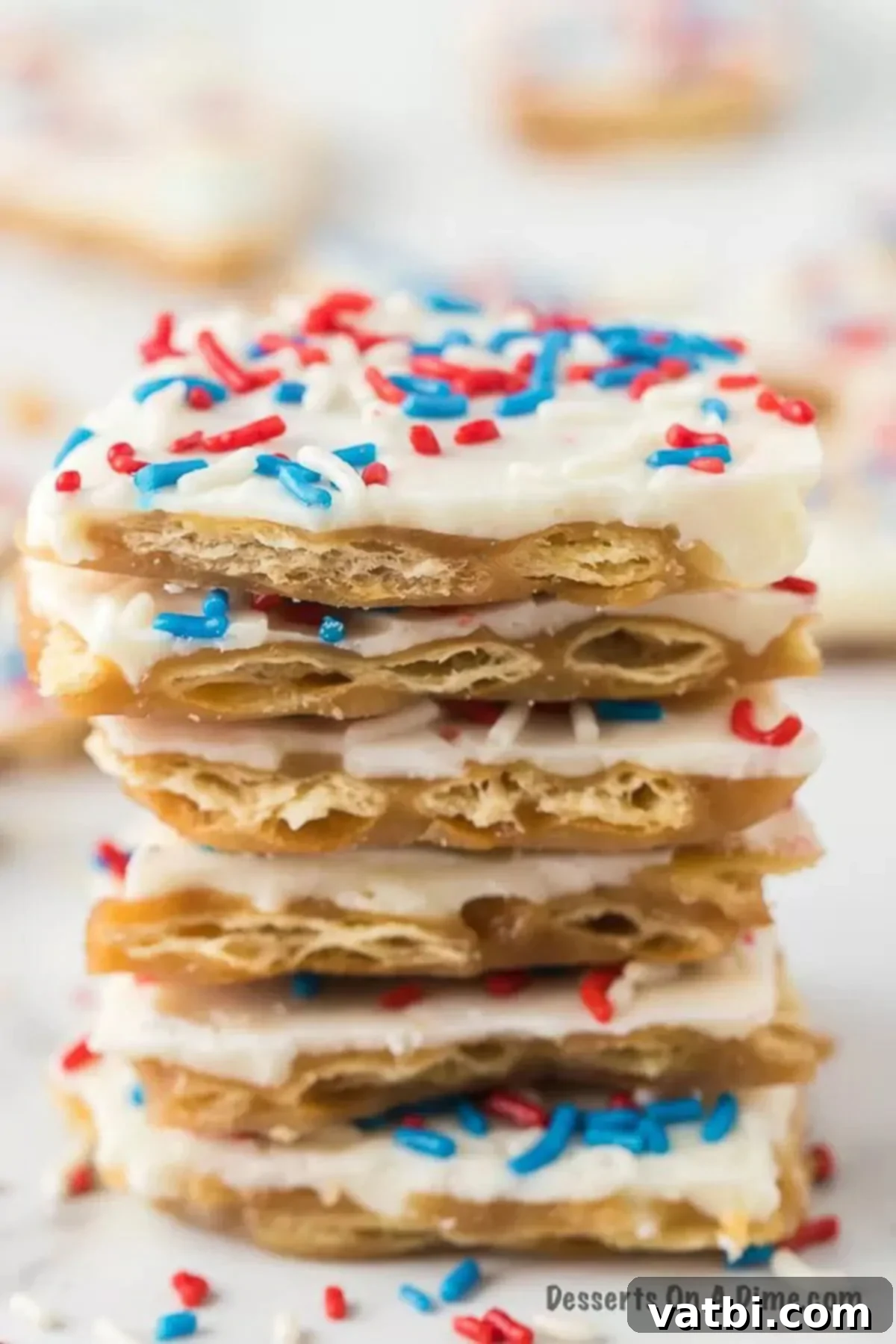 Patriotic crack stacked on top of each other. 