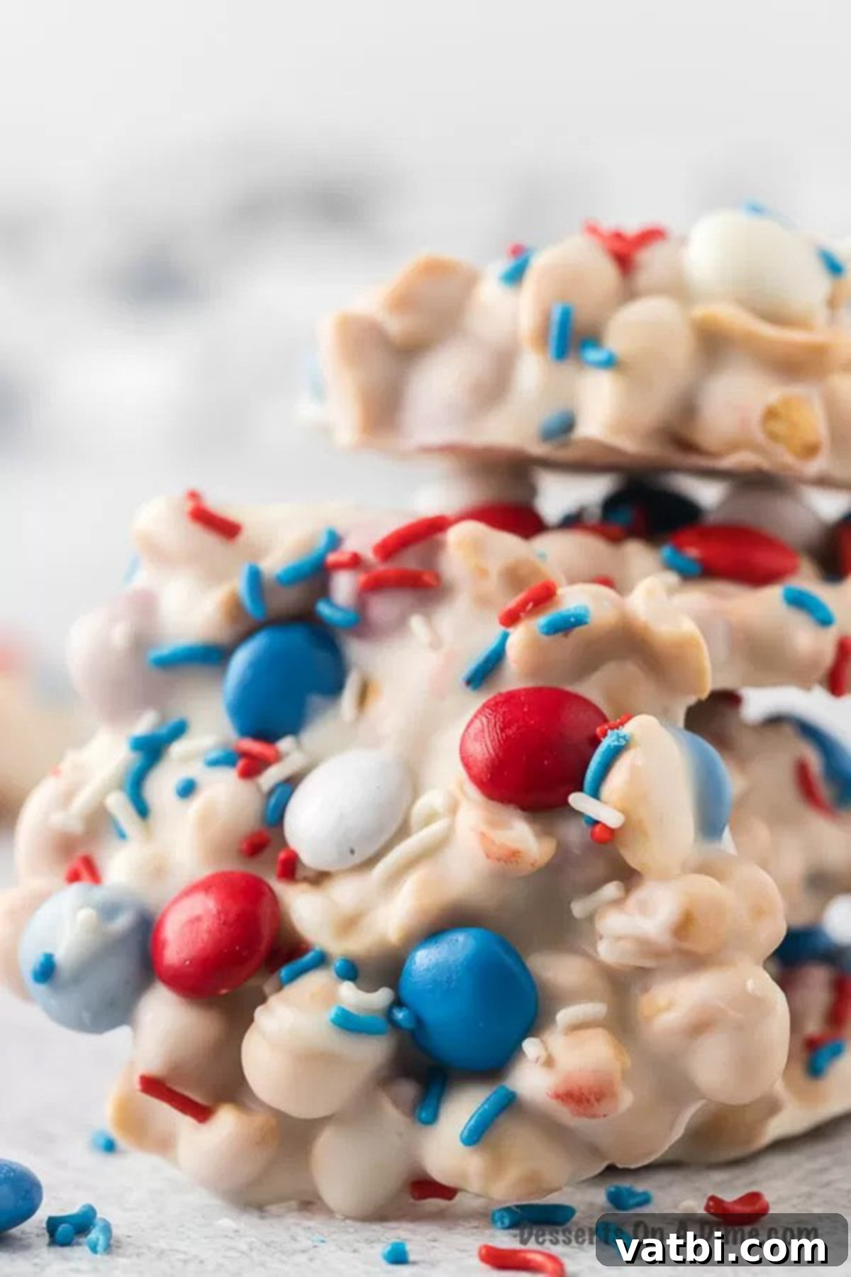 One-Pot Patriotic Peanut Clusters 2 Close up of the crock pot patriotic clusters