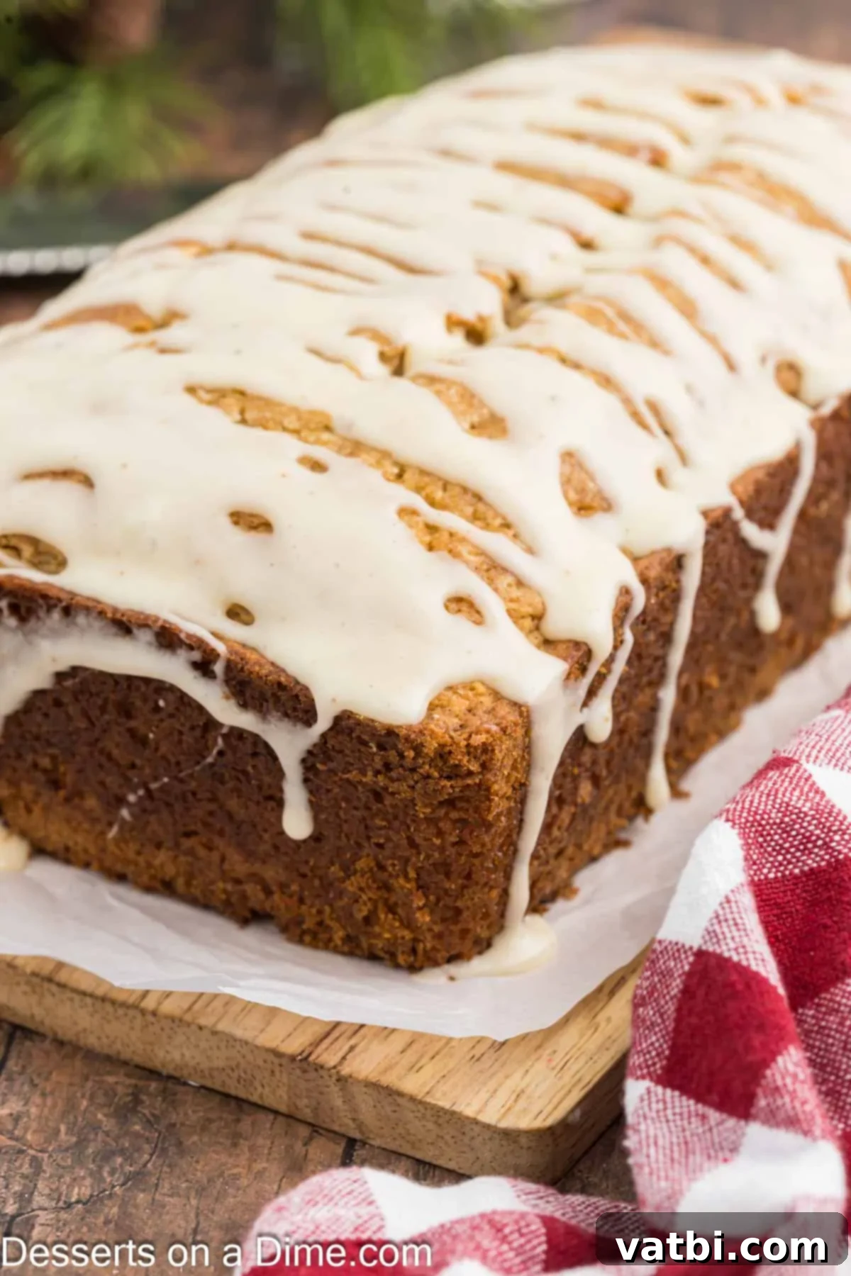 Easy Eggnog Bread 2 Loaf of Eggnog bread with Eggnog glaze.