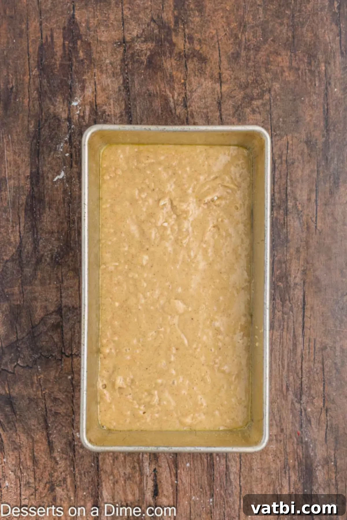 Easy Eggnog Bread 6 Batter in loaf pan ready to bake.
