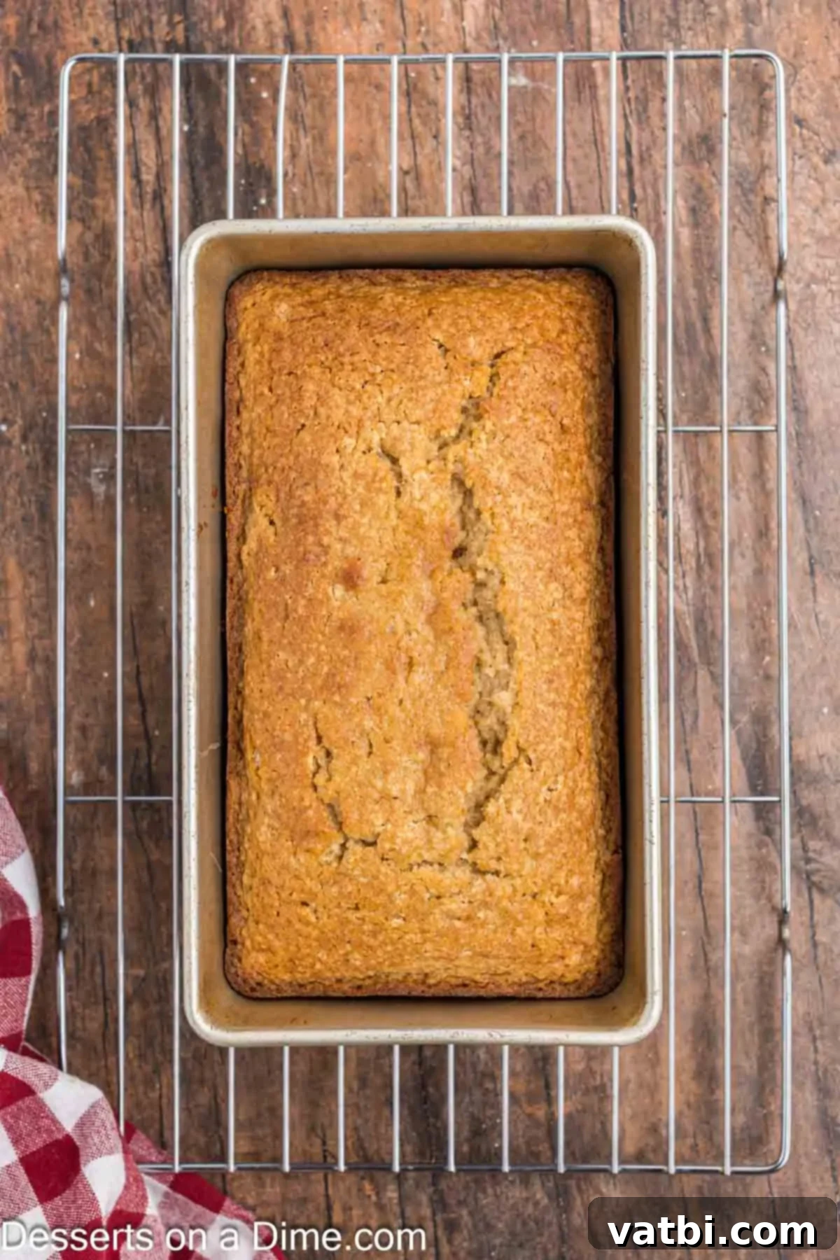 Easy Eggnog Bread 7 Batter in loaf pan baked and cooling.