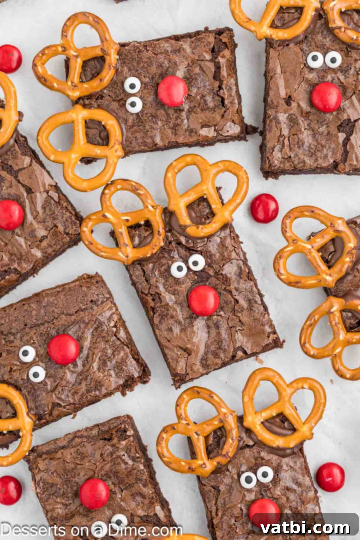 Reindeer Brownies 2 Reindeer Brownies arranged together and ready to serve for Christmas festivities.