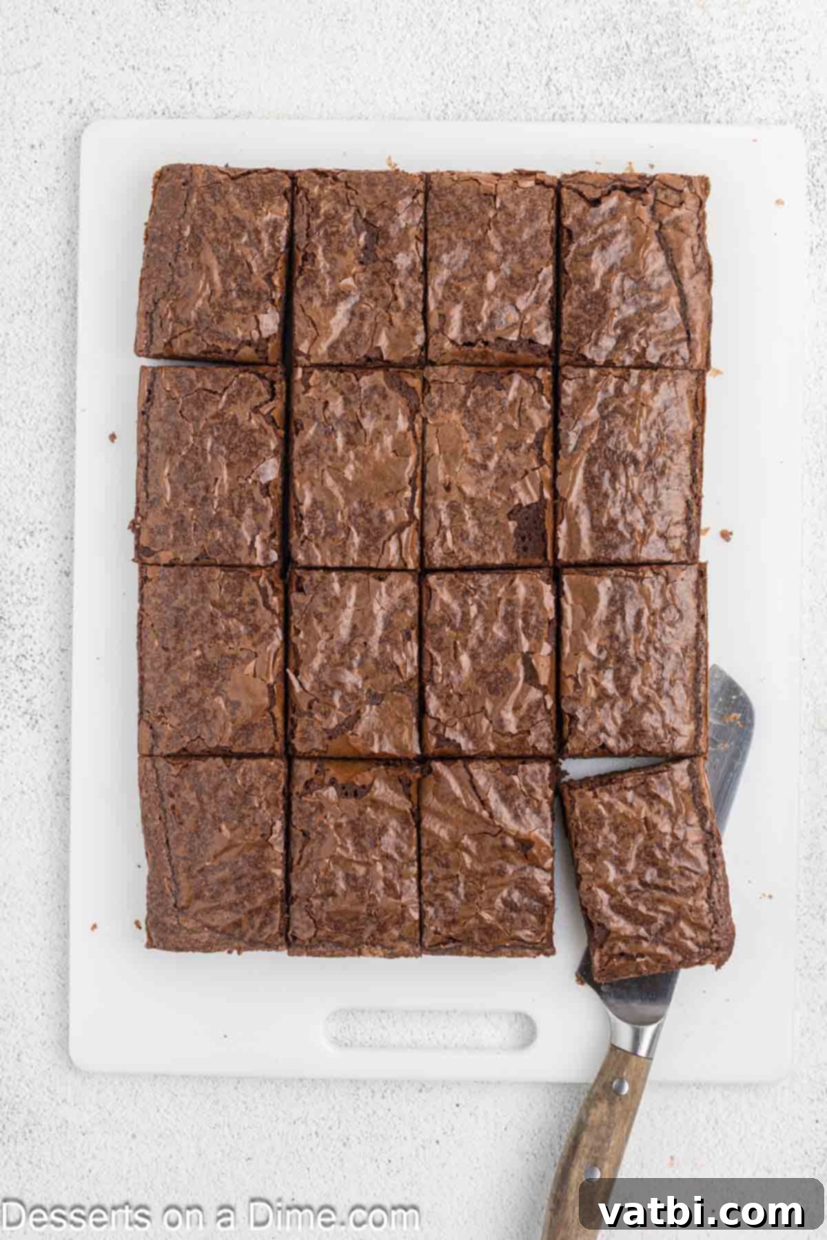 Reindeer Brownies 4 Brownies cut into rectangle slices on a cutting board, ready for decorating.