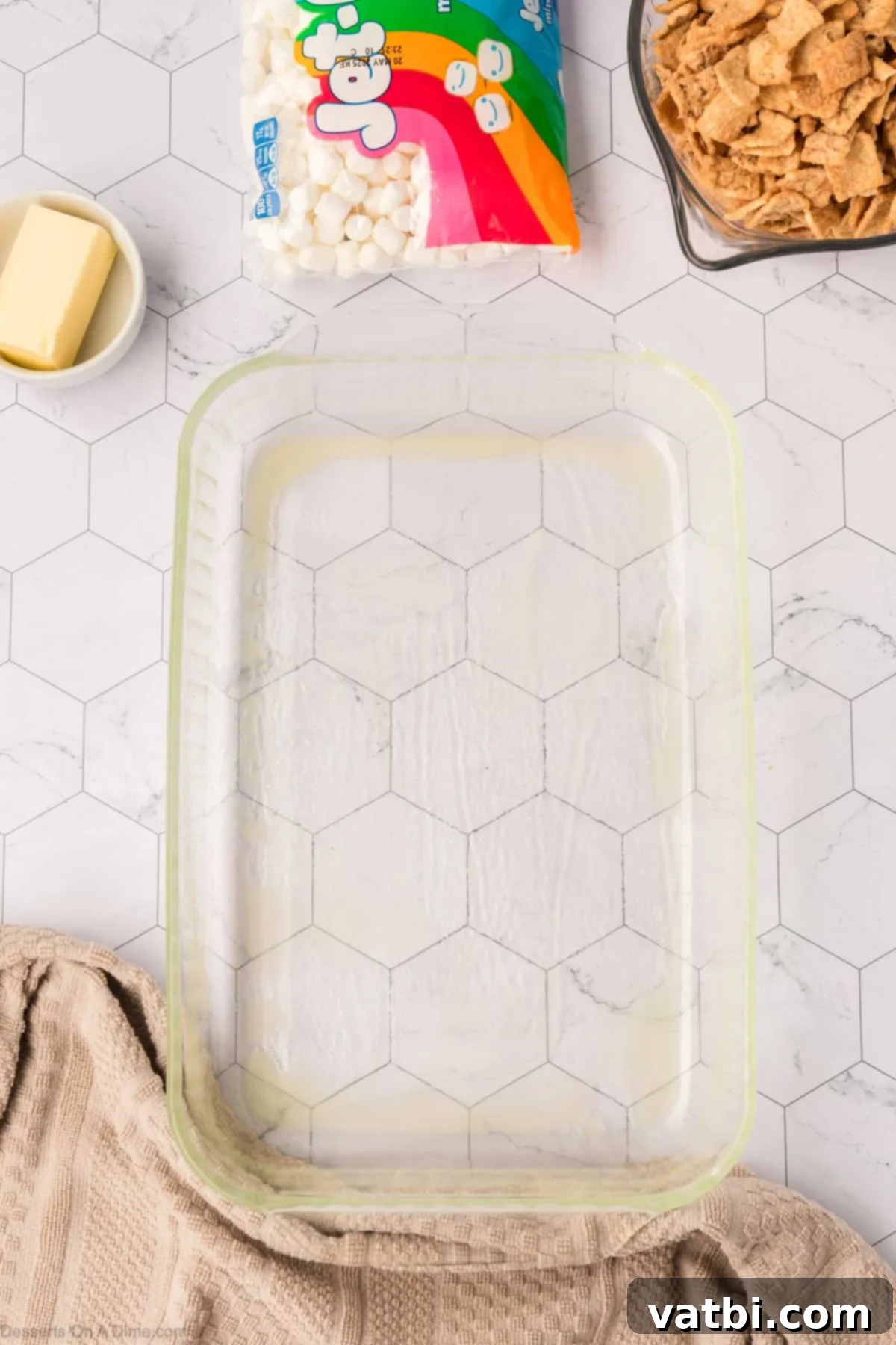 Irresistible Cinnamon Toast Crunch Bars 4 Baking dish evenly coated with non-stick cooking spray.