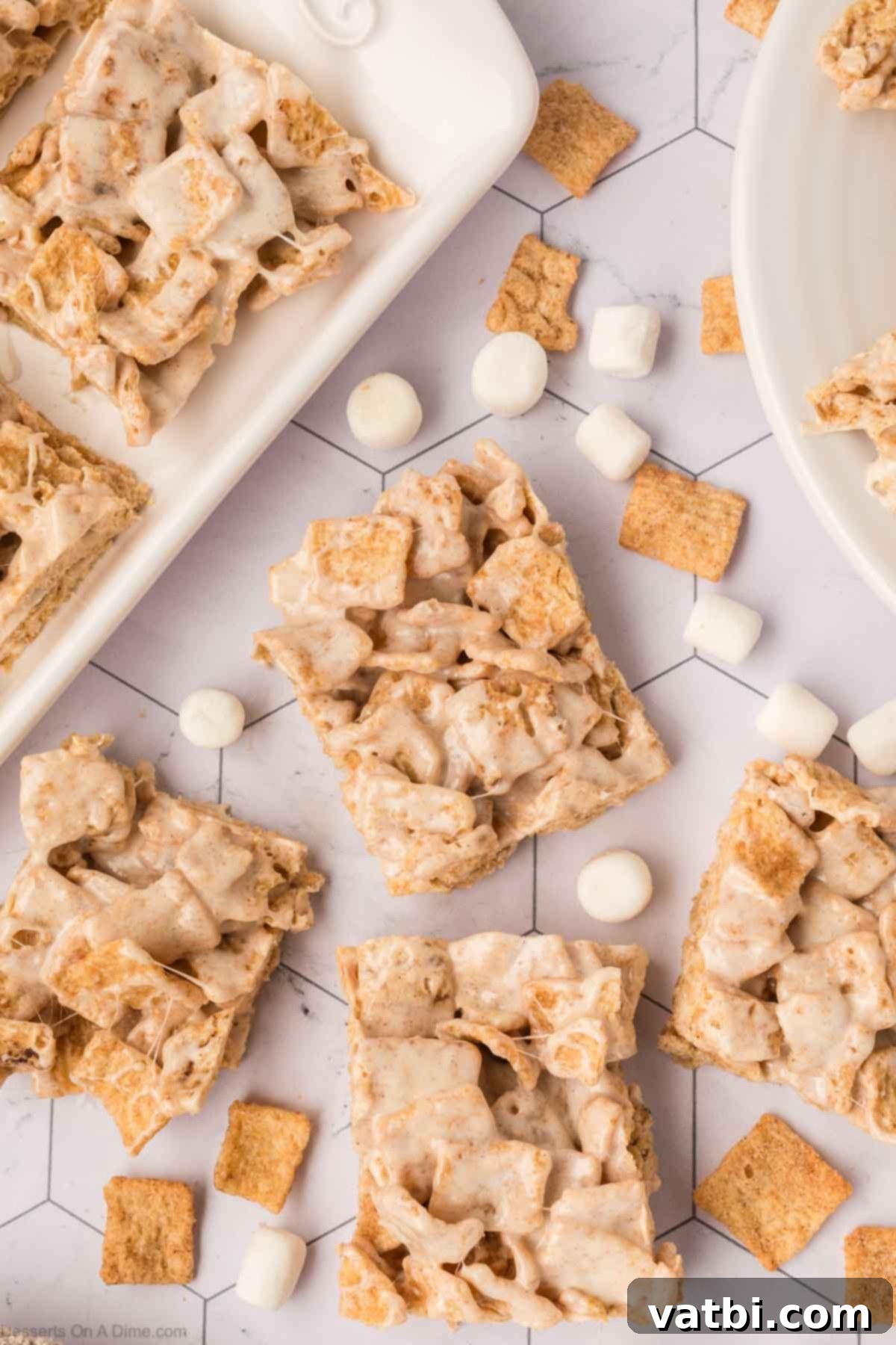 Irresistible Cinnamon Toast Crunch Bars 10 Close-up of a single Cinnamon Toast Crunch Bar, highlighting its crispy cereal and gooey marshmallow texture.