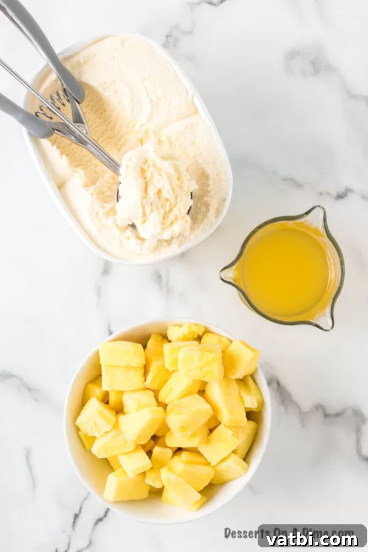 Easy Homemade Dole Whip Recipe 3 Ingredients for dole whip - ice cream, pineapple juice and frozen pineapple.