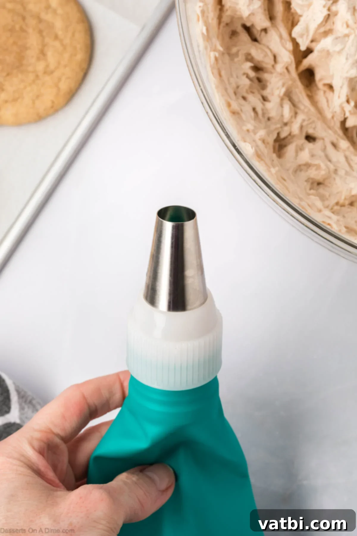 Churro Cookie Bliss 16 Frosting in a piping bag.
