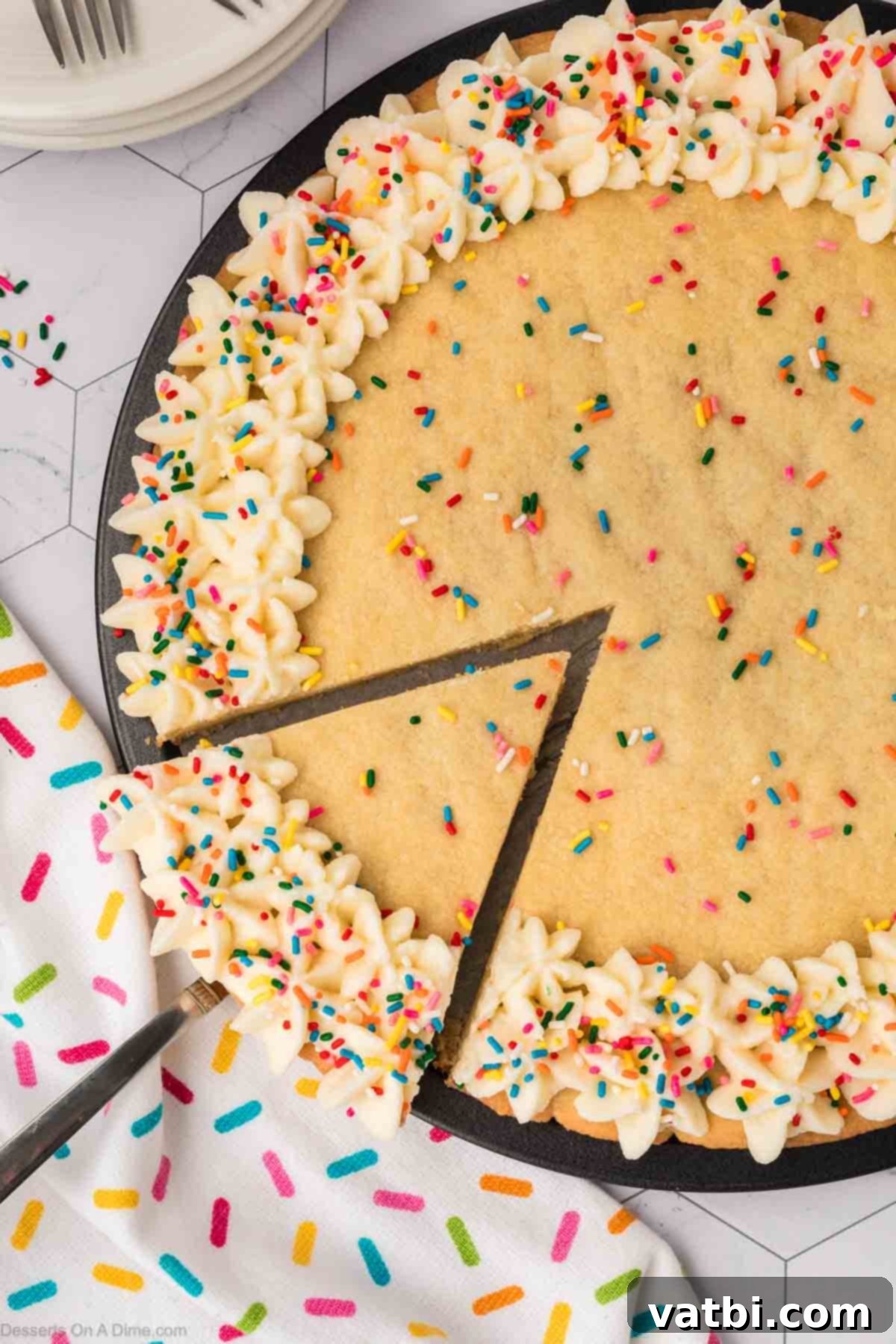 Perfect Sugar Cookie Cake 2 Sugar cookie Cake being sliced.