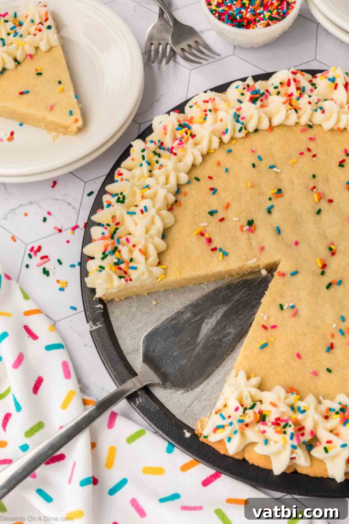 Perfect Sugar Cookie Cake 15 Cookie Cake being sliced.