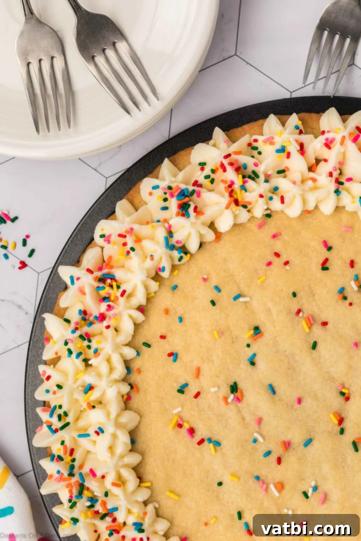 Perfect Sugar Cookie Cake 16 Cookie cake decorated and ready to serve.
