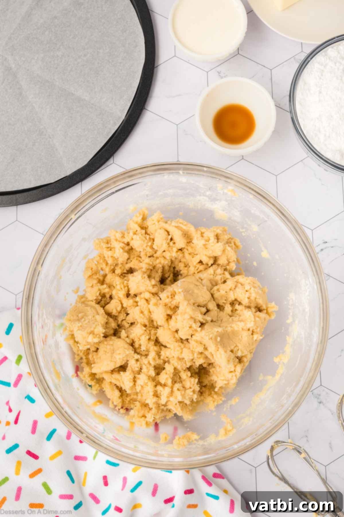 Perfect Sugar Cookie Cake 8 Mixture combined into a dough.