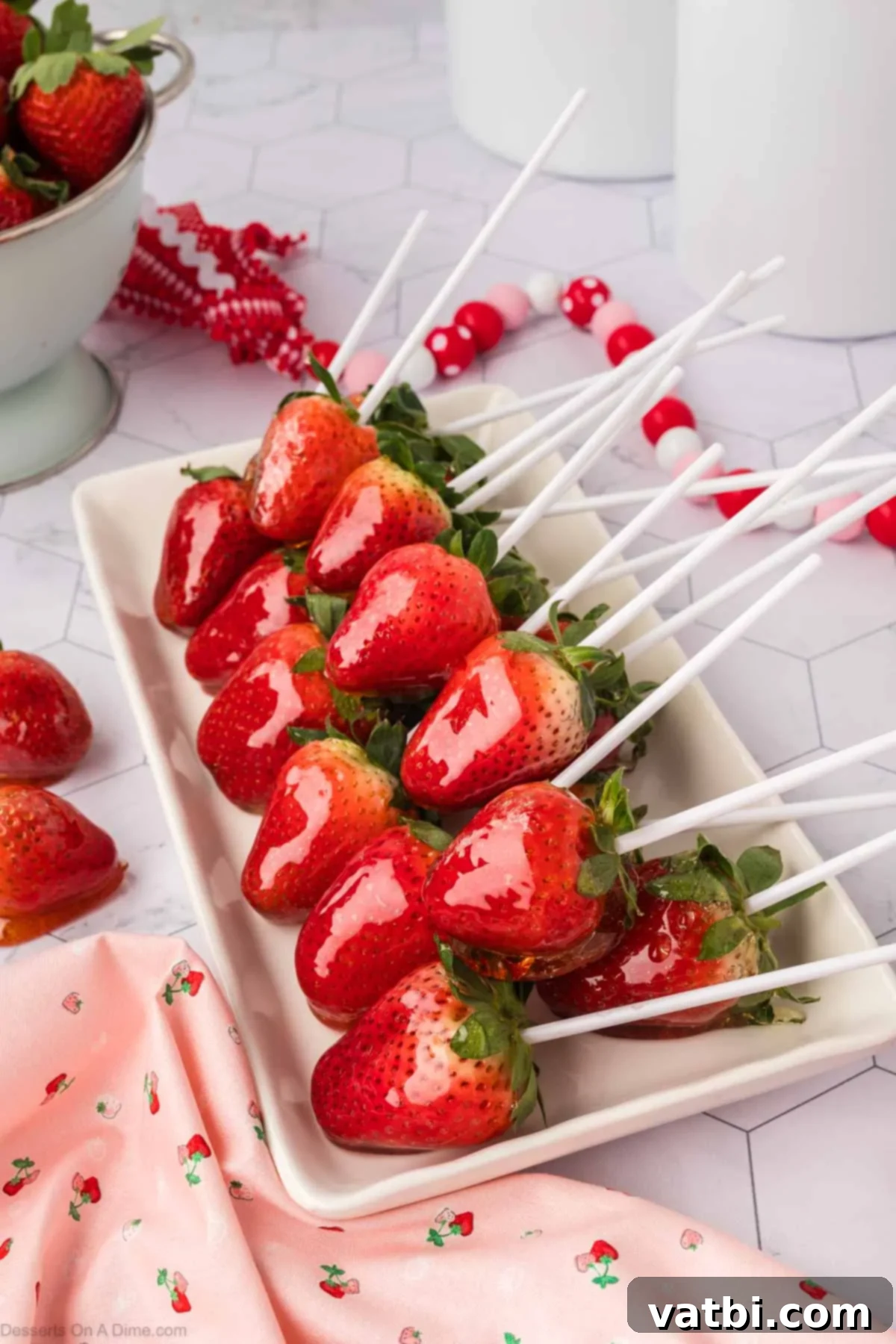 Glossy Strawberry Treats 2 Candied strawberries on a tray, glistening with a perfect hard candy shell.