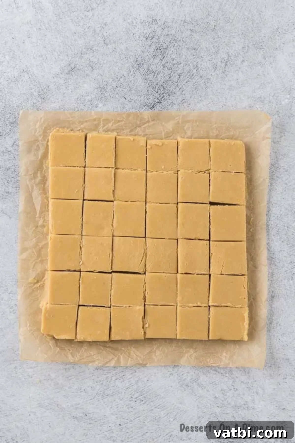 Homemade Salted Caramel Fudge 7 Step 4: Salted caramel fudge in the pan, firm and ready to be cut into squares.