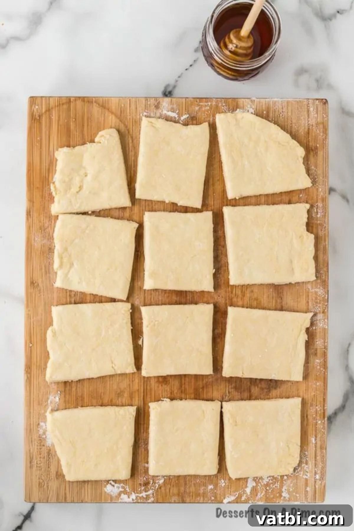 Golden & Fluffy Sopapillas: The Perfect Sweet Treat 9 Dough rolled out and cut into square pieces.
