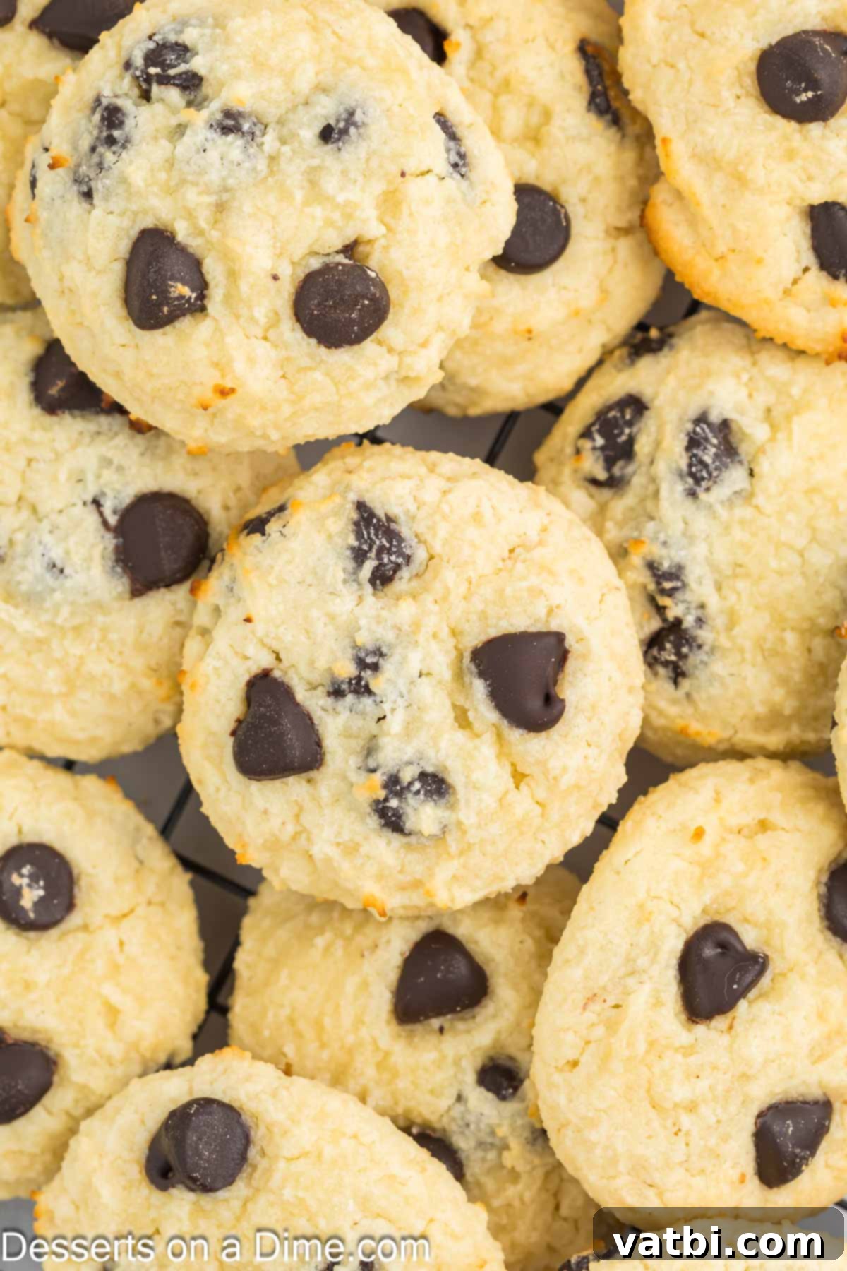 Wholesome Cottage Cheese Cookies 9 A stack of perfectly baked high-protein cottage cheese chocolate chip cookies, ready to be enjoyed.