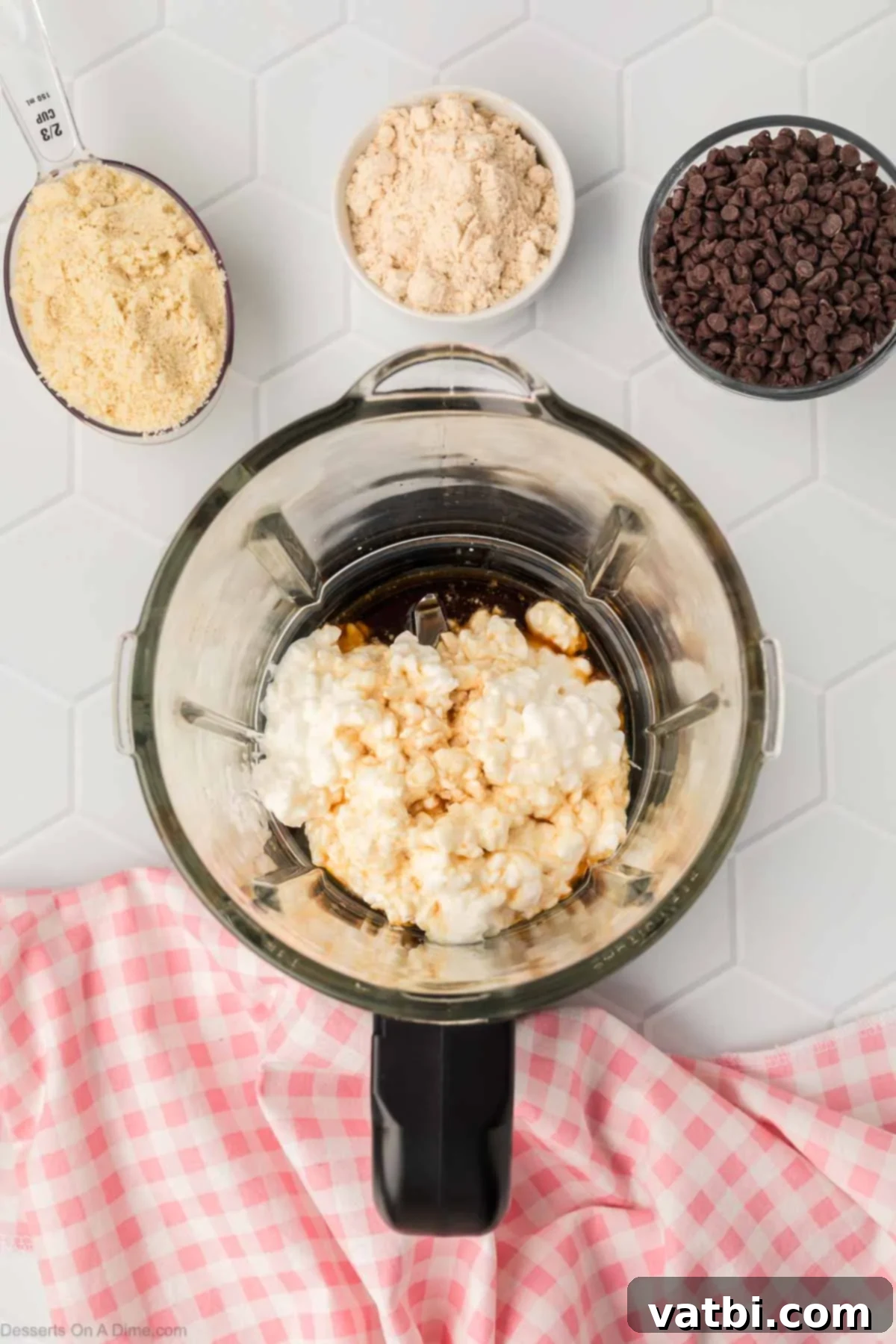 Cottage cheese in blender. 