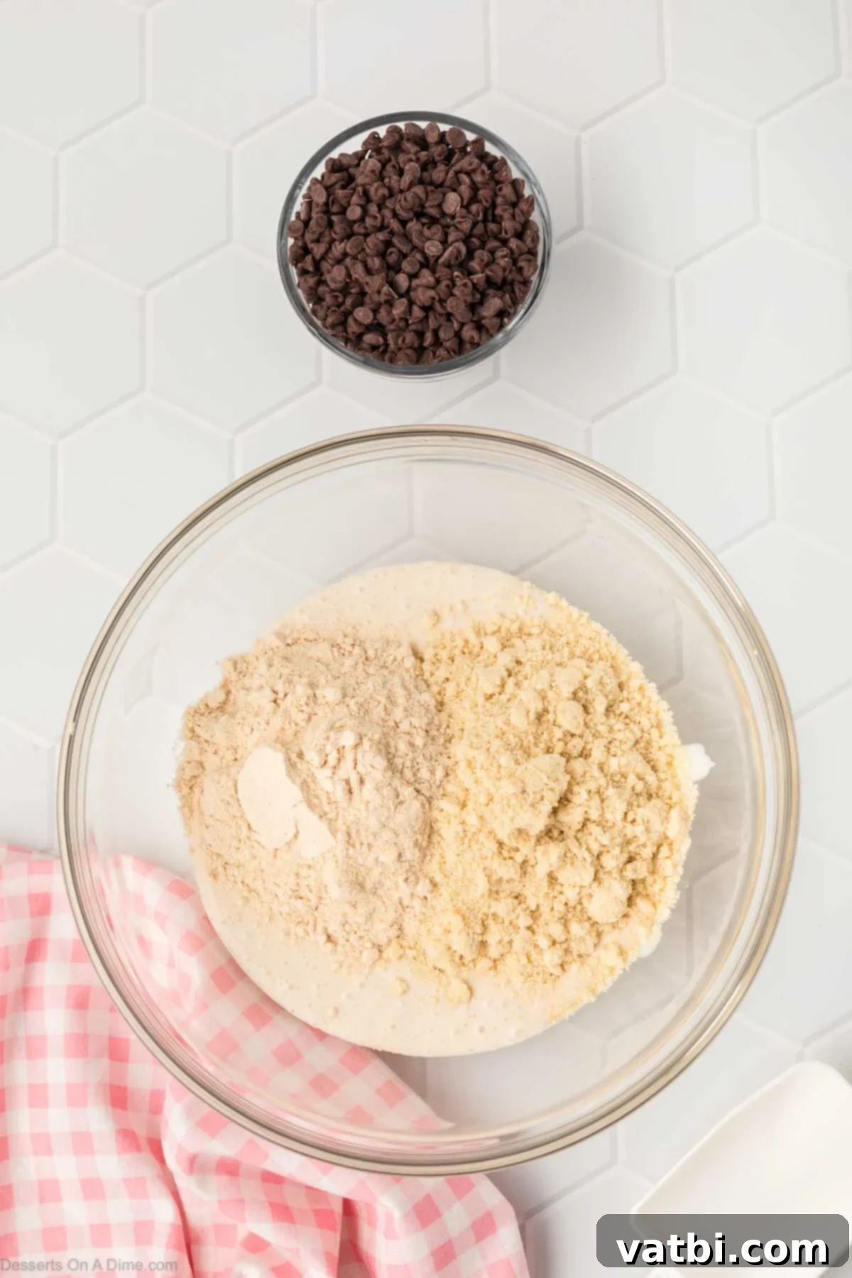 Almond flour and protein powder added to the bowl. 