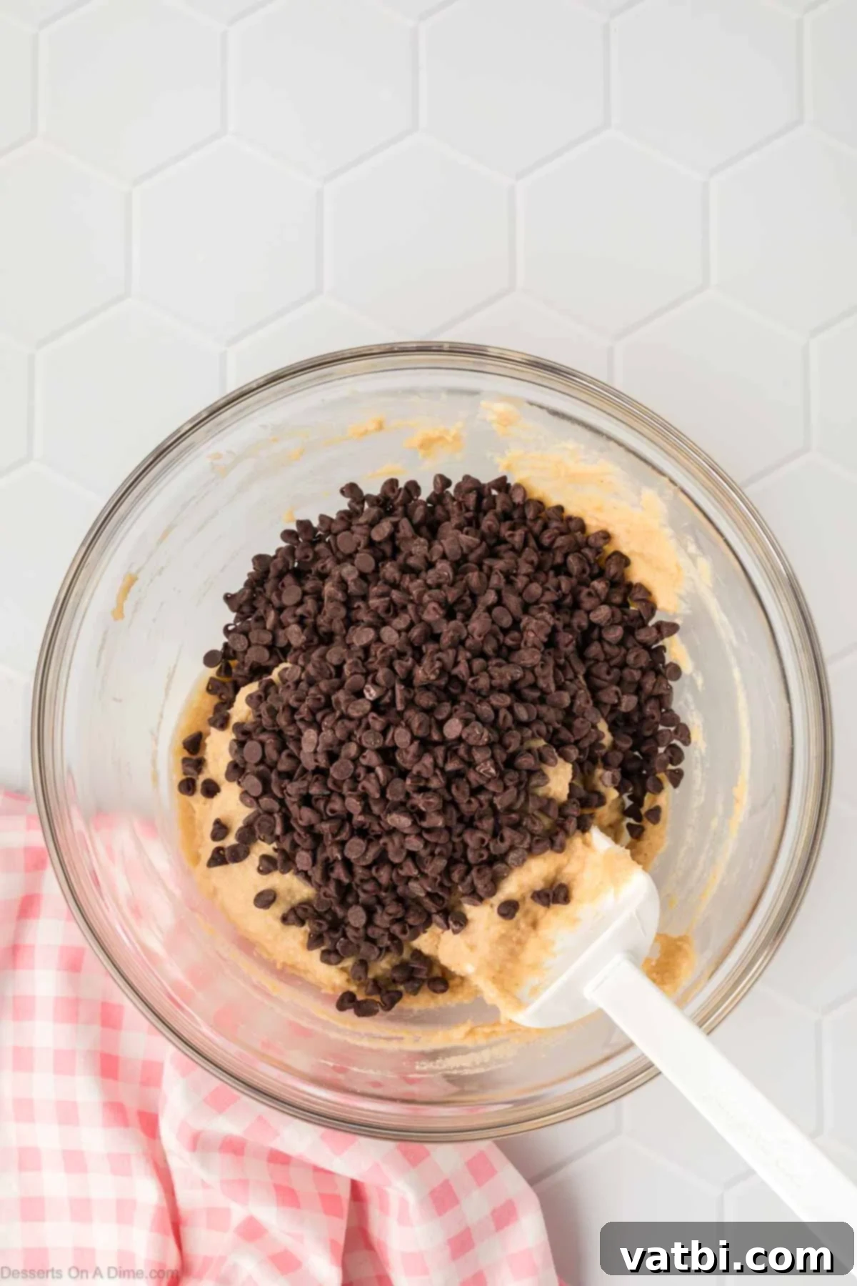 Chocolate Chips added to bowl. 