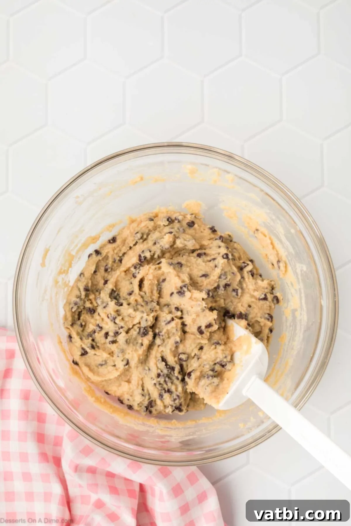 Chocolate Chips mixed into dough. 