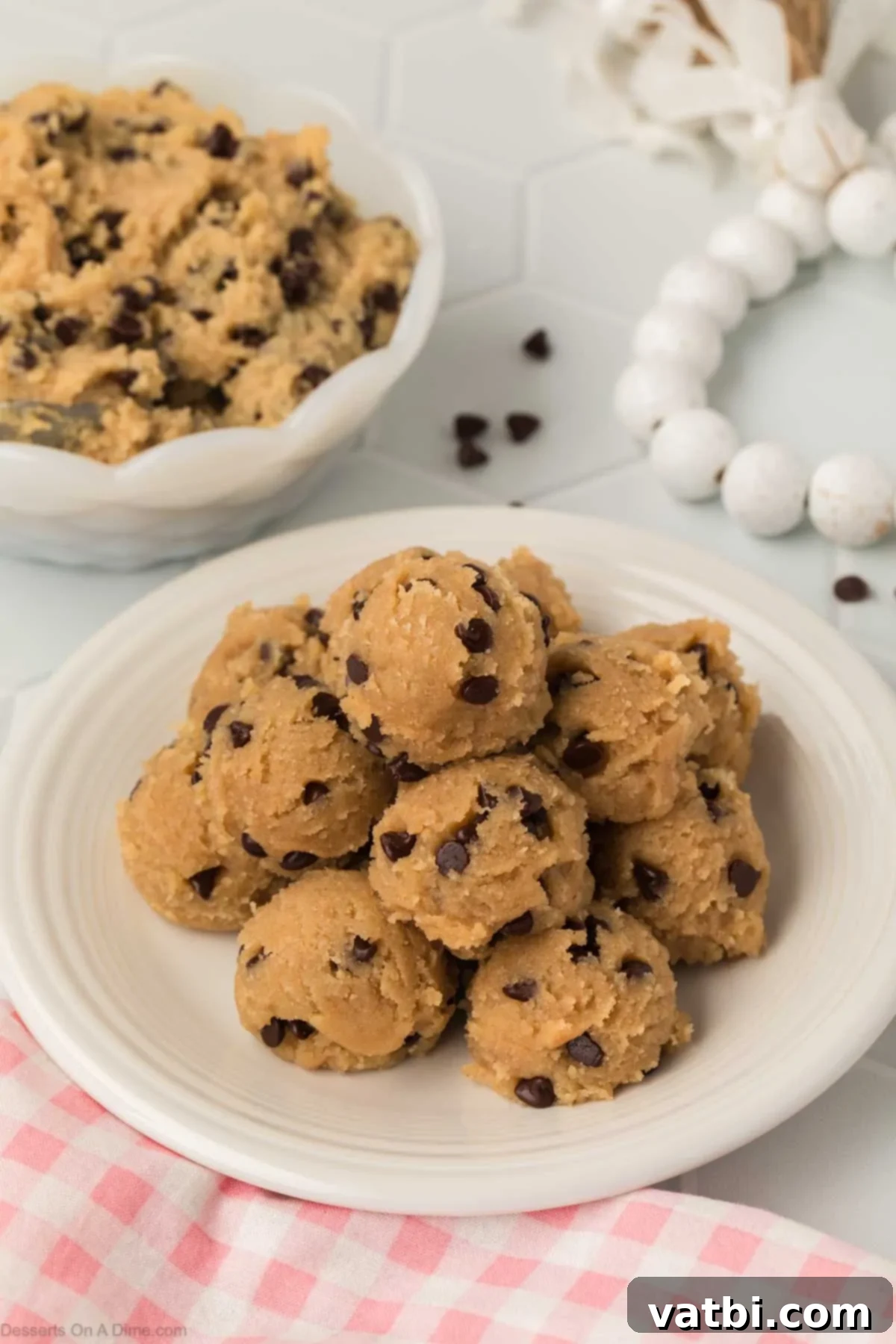 Cookie Dough balls on a plate. 