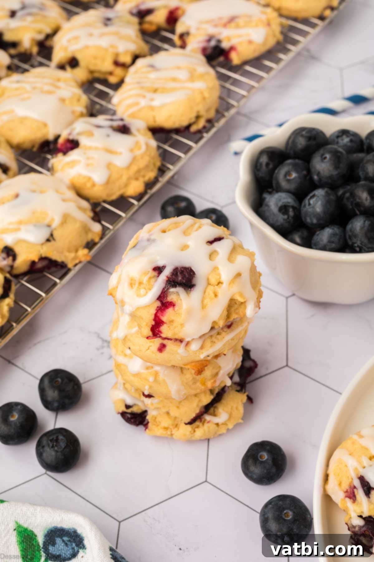 Delicious Blueberry Cookies 2 Blueberry cookies stacked together.