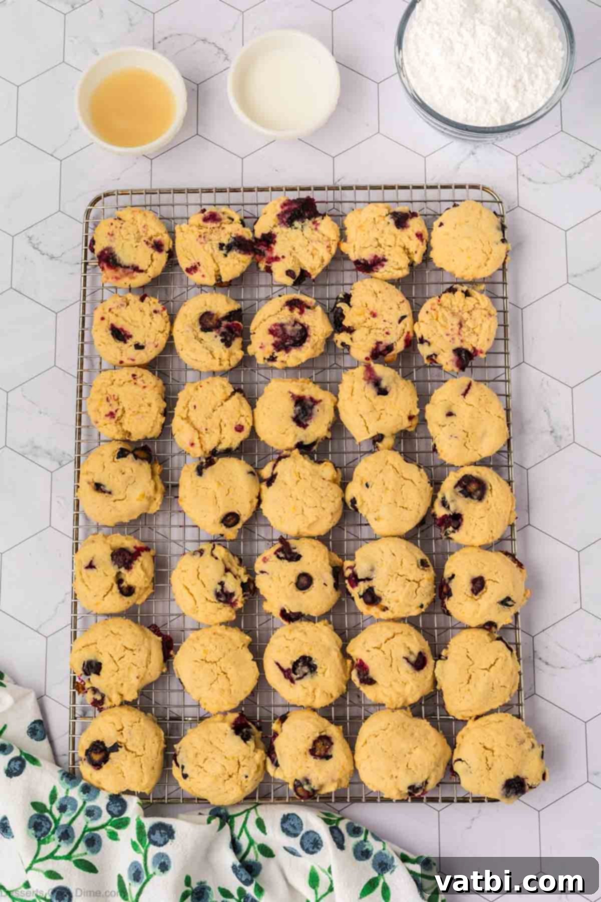 Delicious Blueberry Cookies 12 Cookies on wire rack cooling.