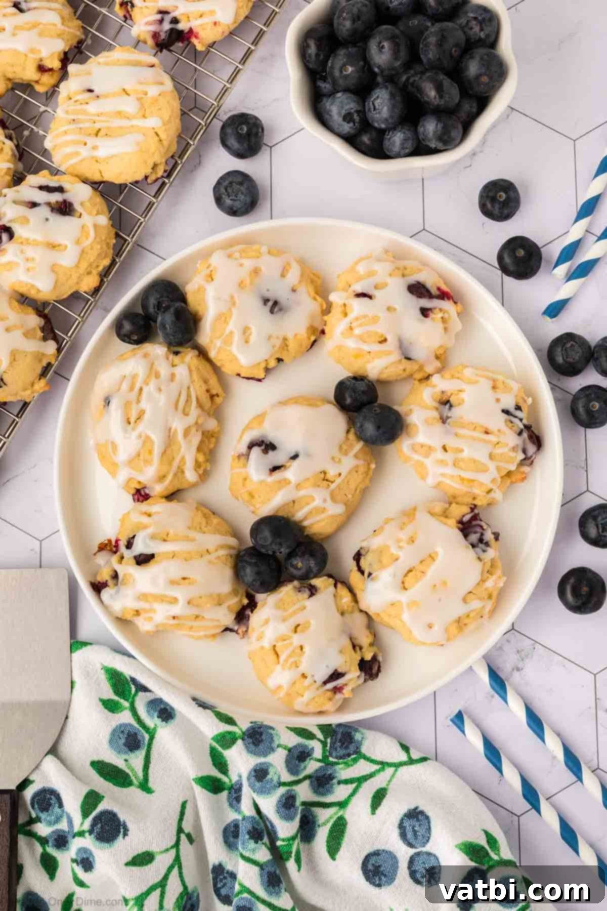 Delicious Blueberry Cookies 16 Blueberry Cookies on a platter ready to serve.