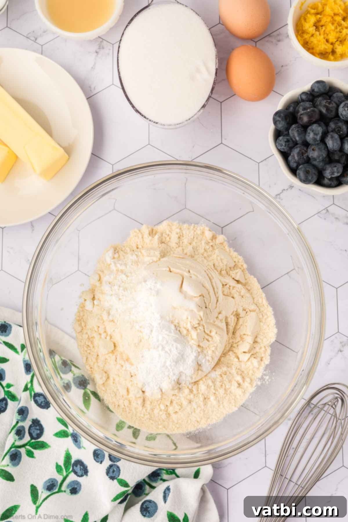 Delicious Blueberry Cookies 4 Dry ingredients combined together in a bowl.