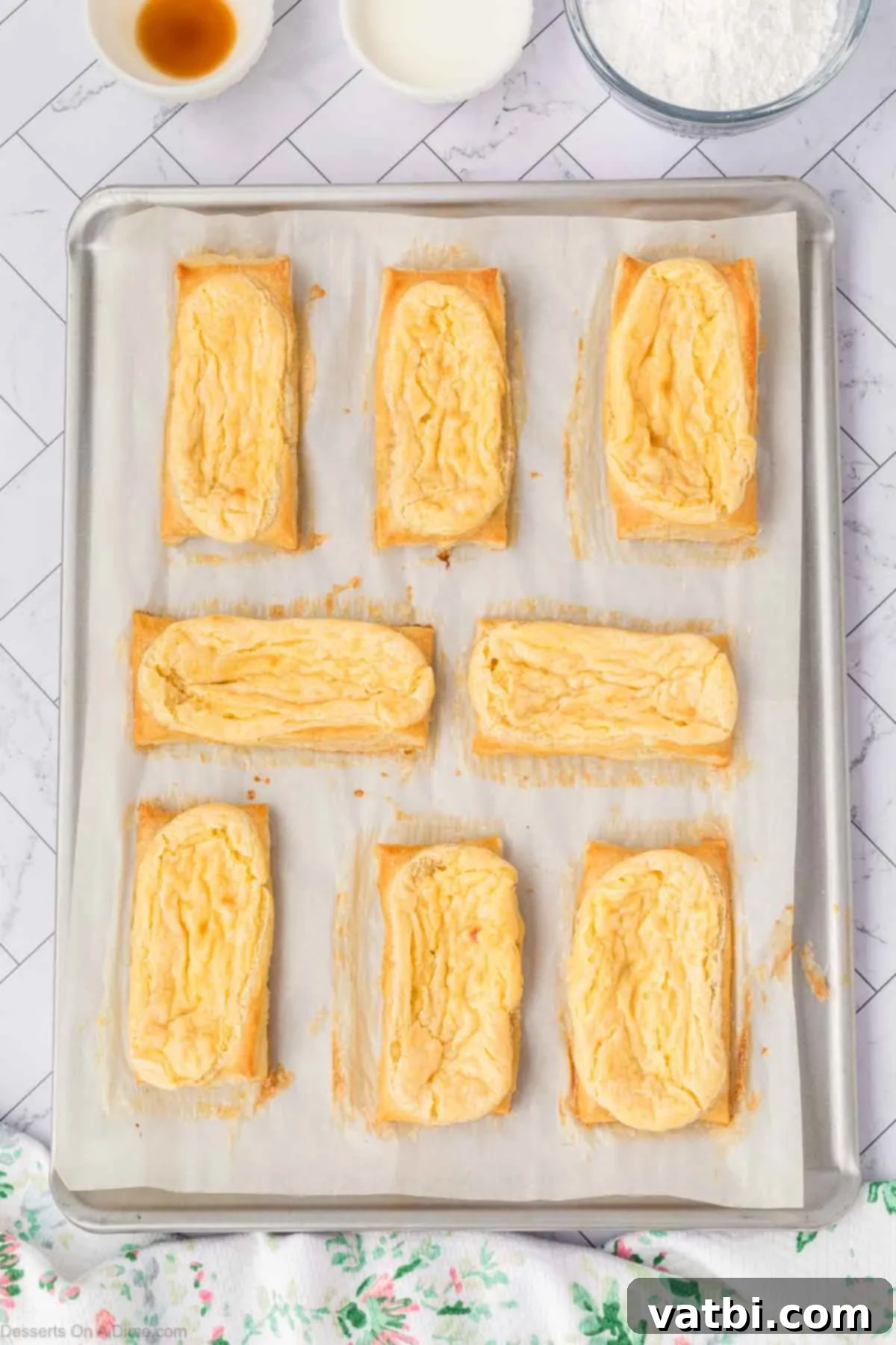 Heavenly Cream Cheese Danish 12 Pastries baked and cooling.
