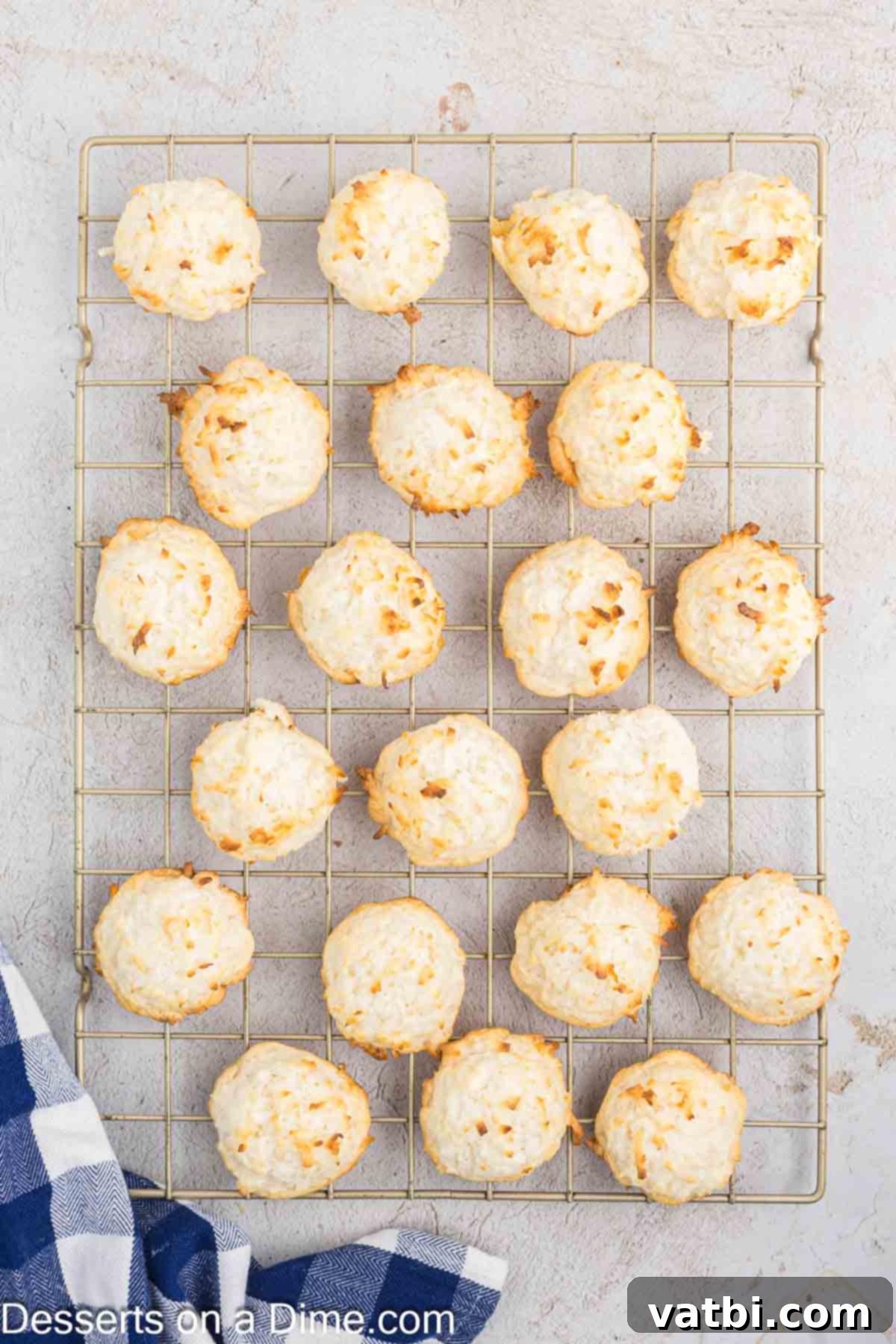 Chewy Coconut Macaroons 9 Coconut Macaroons on cooling rack.