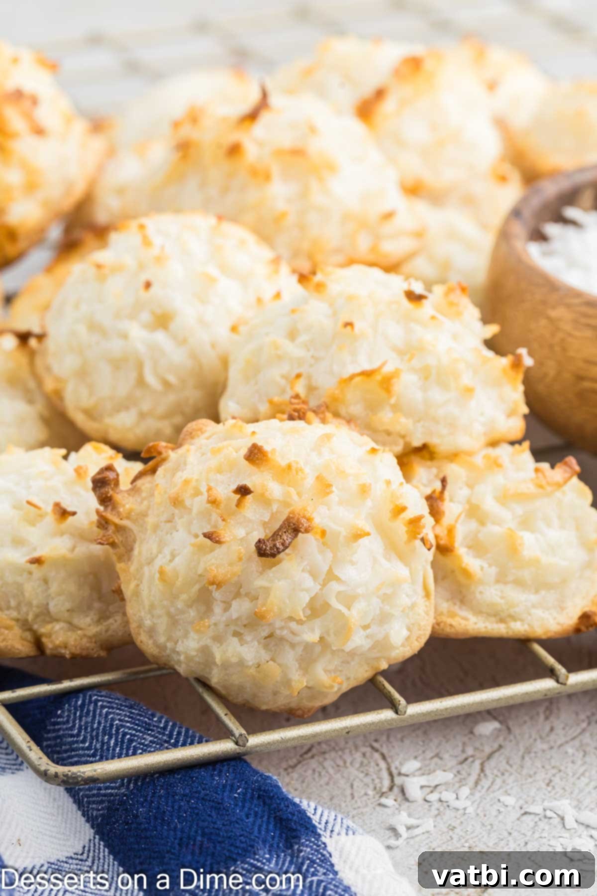Chewy Coconut Macaroons 10 Coconut Macaroons on cooling rack.
