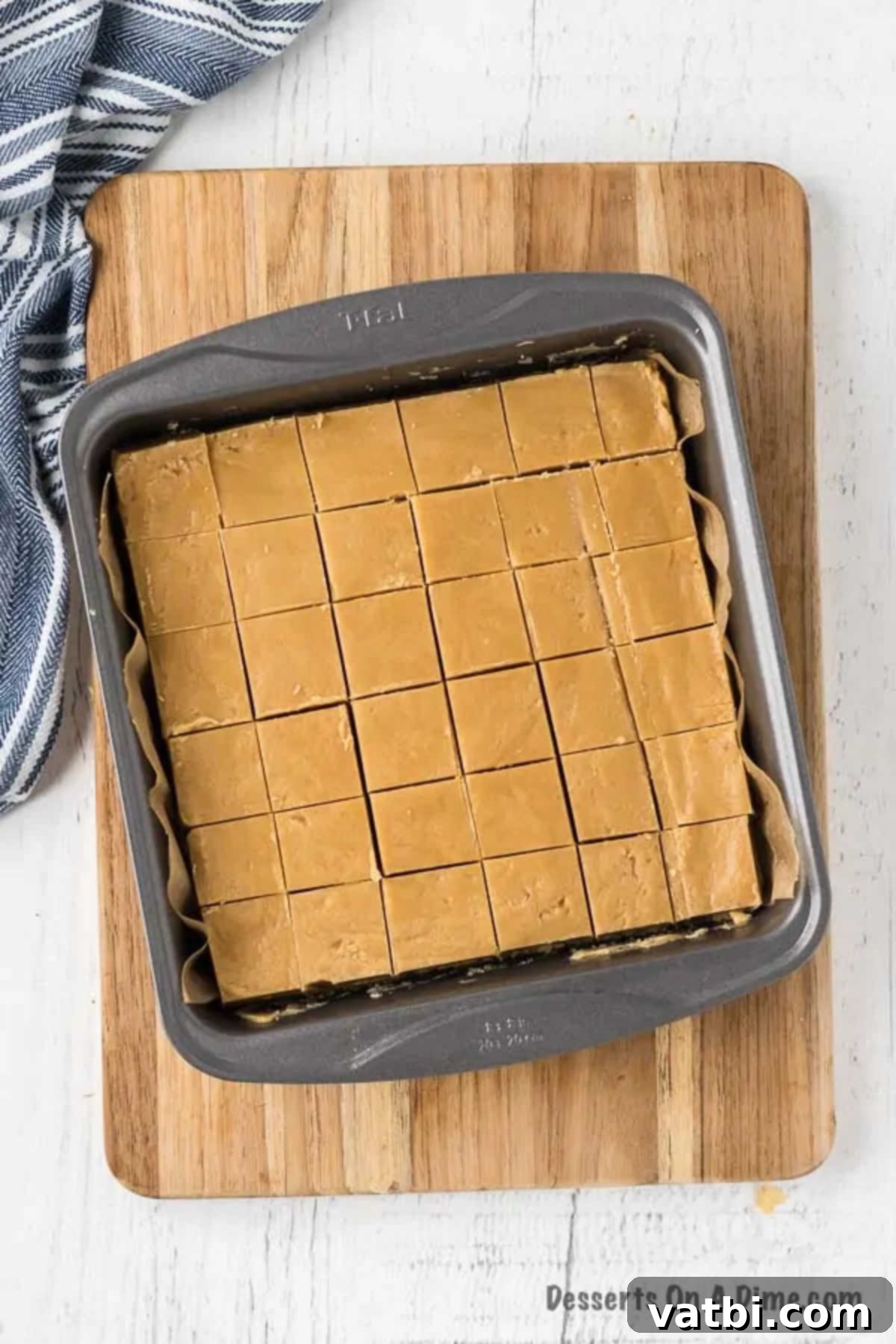 Easy 3-Ingredient Peanut Butter Fudge 10 Set peanut butter fudge cut into squares directly in the baking pan.