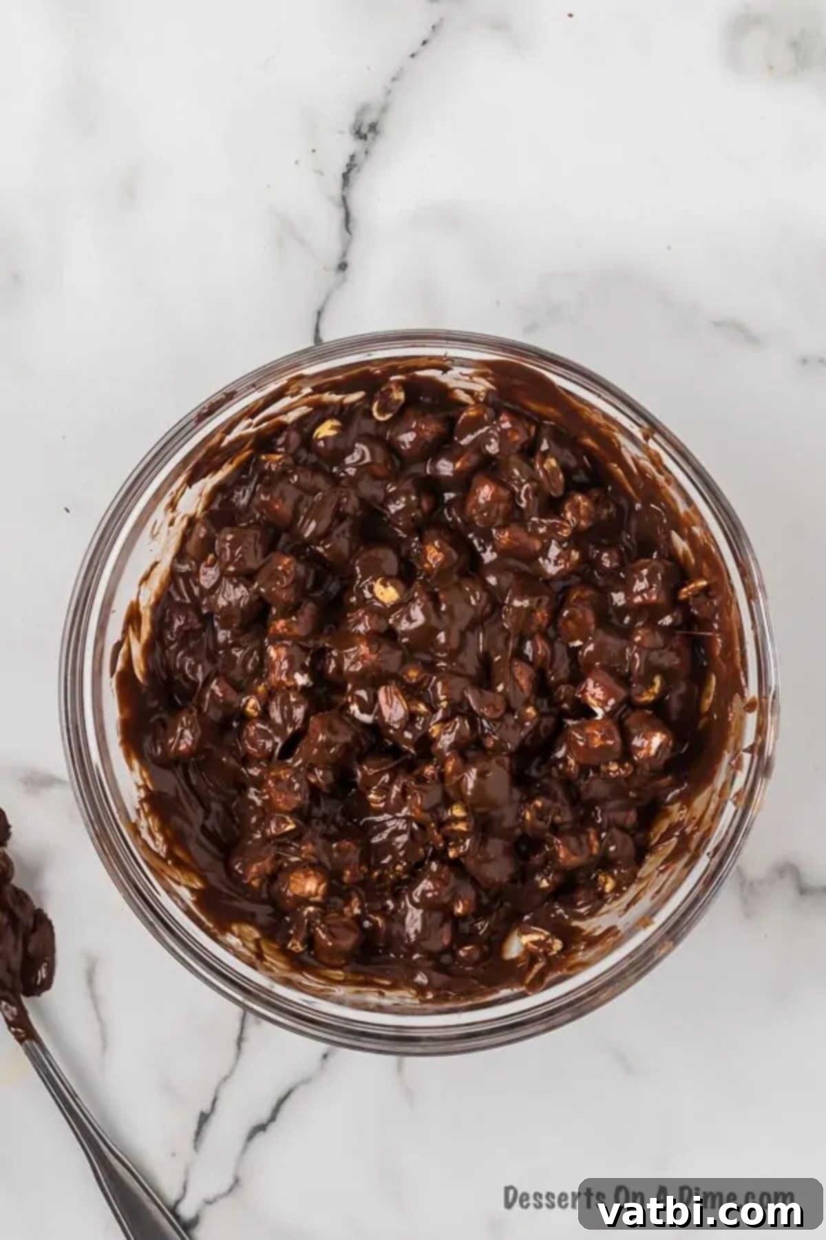 Fudge mixture combined together. 