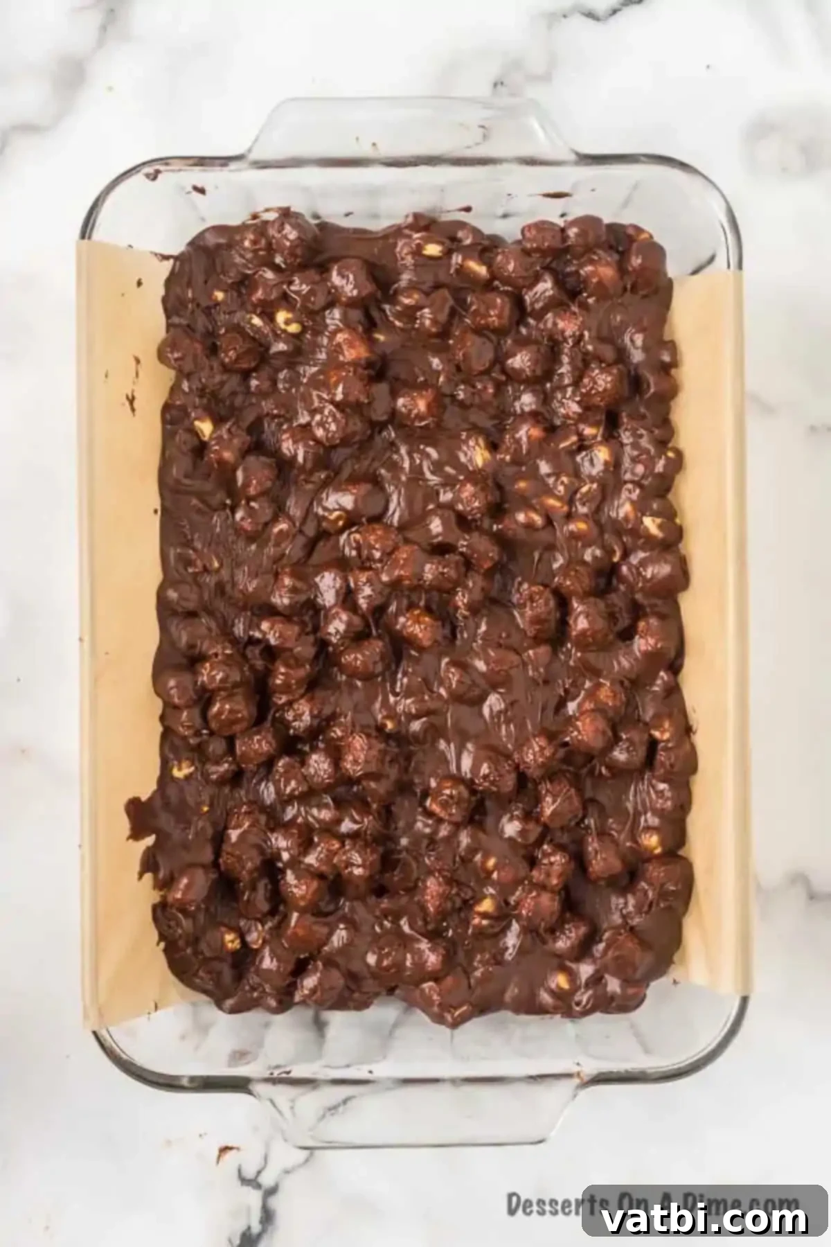 Fudge mixture spread in pan. 